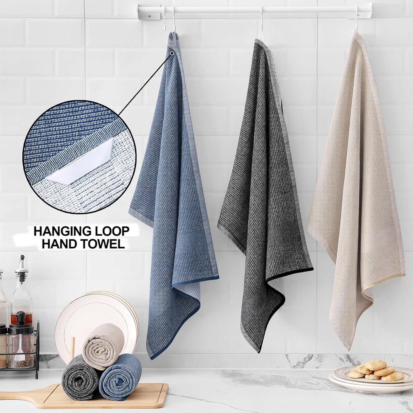 Homaxy Premium Kitchen Towels(18”x 28”, 6 Pack), Large Cotton Kitchen Hand Towels, Flat and Terry