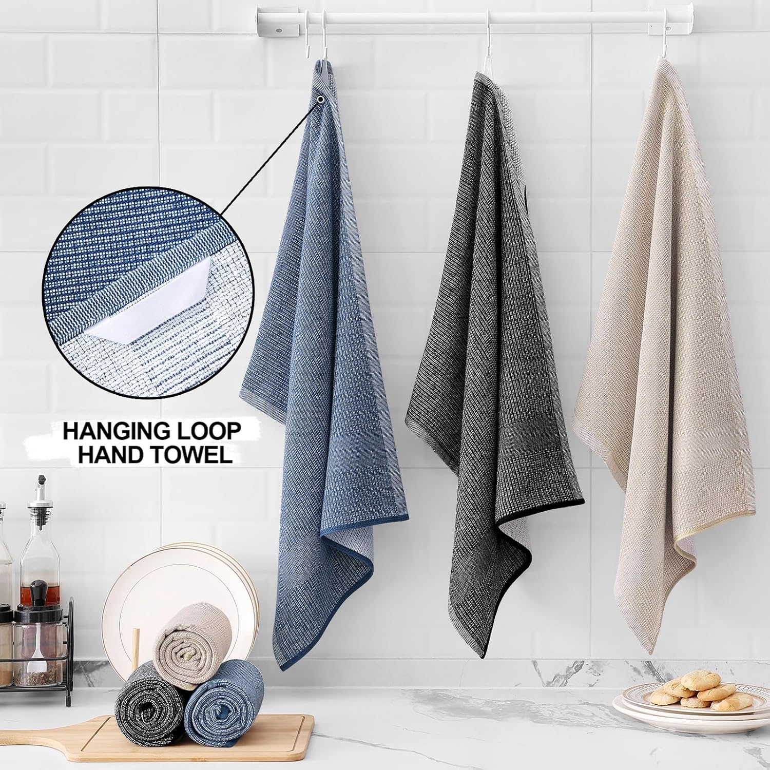 Homaxy Premium Kitchen Towels(18”x 28”, 6 Pack), Large Cotton Kitchen Hand Towels, Flat and Terry