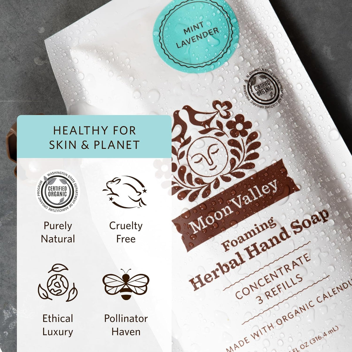 Moon Valley Foaming Hand Soap Refill Pouch, Two-Pack Mint Lavendar Soap, Vegan and Non-GMO