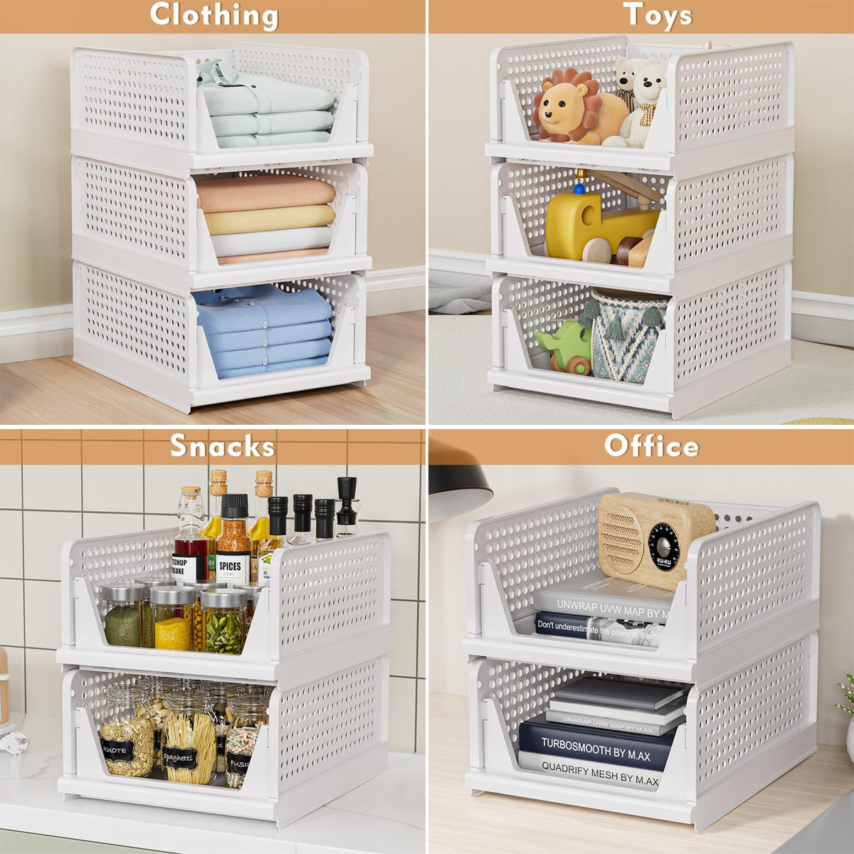 caktraie 5 Pack Stackable Closet Storage Basket - Stackable Storage Bins