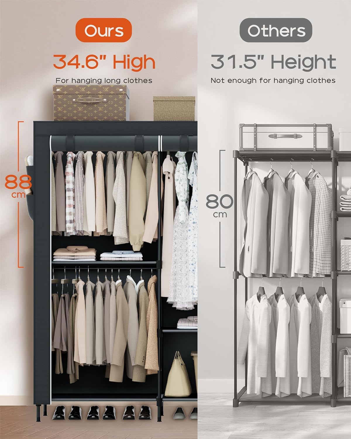 Portable Closet, 81.5 Inch Extra Large Capacity Wardrobe Closet with Cover, Clothes Storage