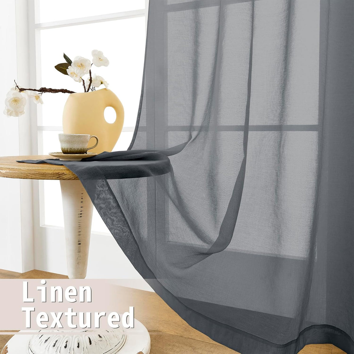 Tollpiz Sheer Door Curtains Closet Linen Textured Curtains Sheer Doorway Light Filtering Voile Rod