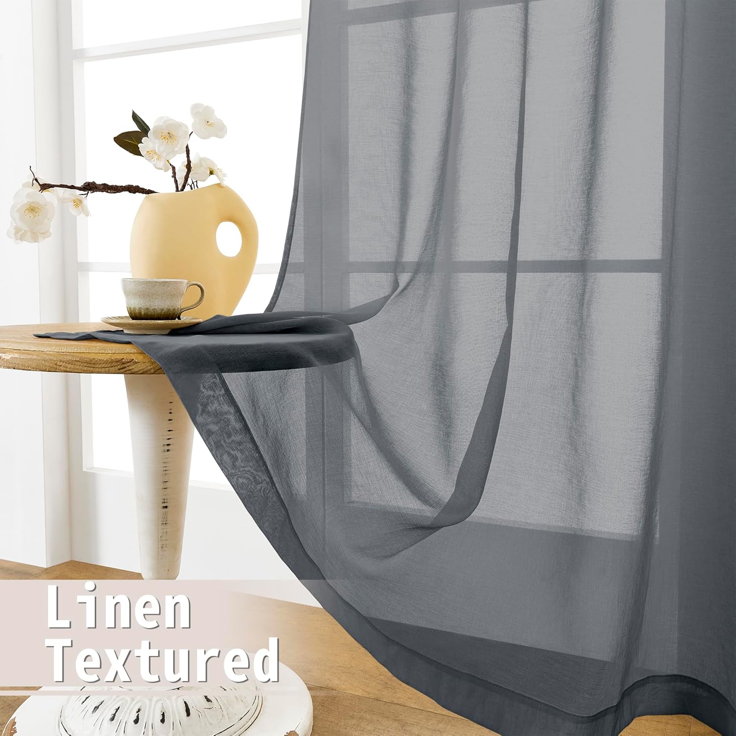 Tollpiz Short Sheer Door Curtains Closet Linen Textured Curtains Sheer Doorway Light Filtering