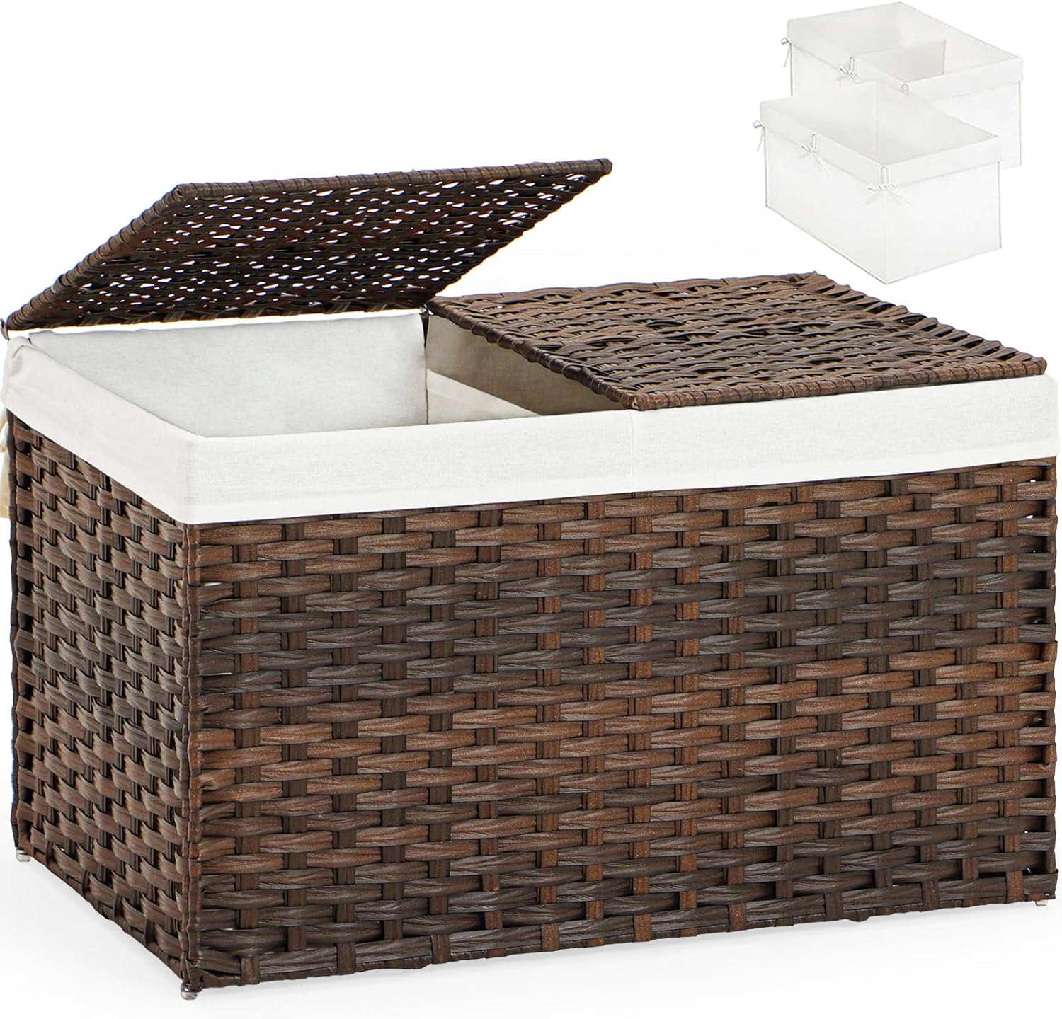 Storage Basket with Lid Rattan Storage Basket with 2 Separate Lid, 27.8 Gallon (105 L) 25.2 * 15.4
