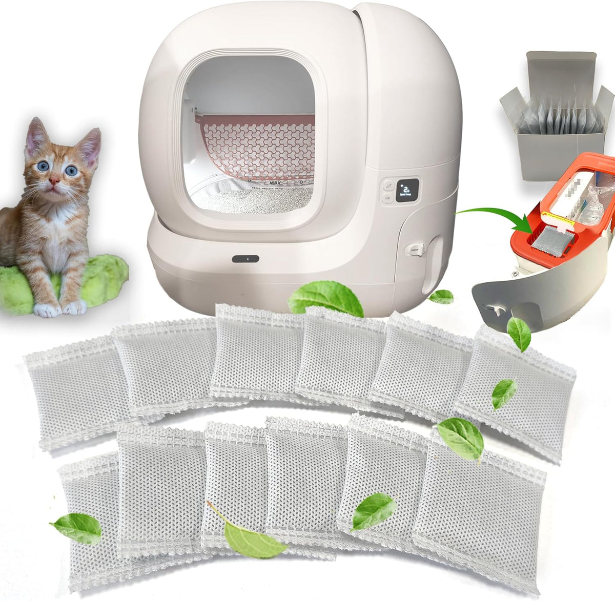 12 Pack Odor Eliminator for PuraMax Self-Cleaning Cat Litter Box, Natural Activated Charcoal