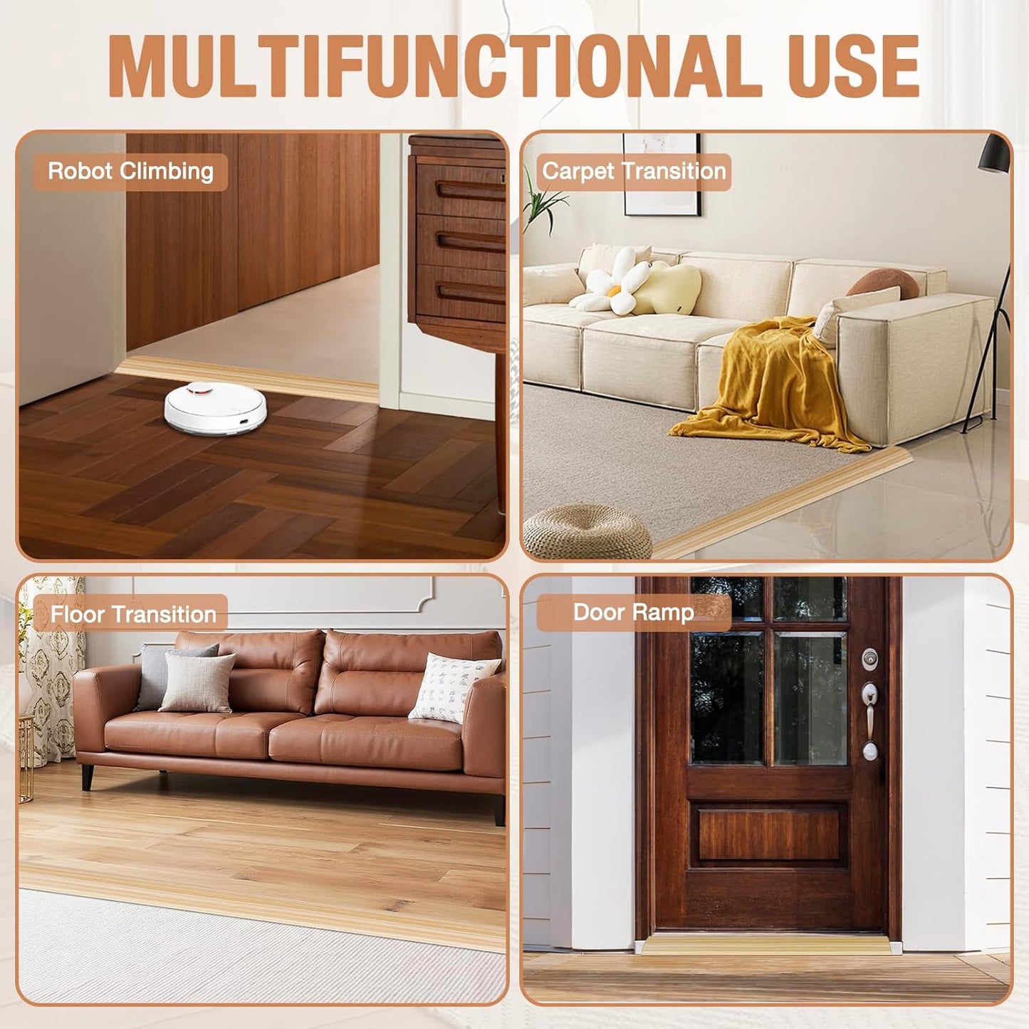 Floor Transition Strip Self Adhesive Vinyl Door Threshold for Doorways Carpet Edging Trim Overlap