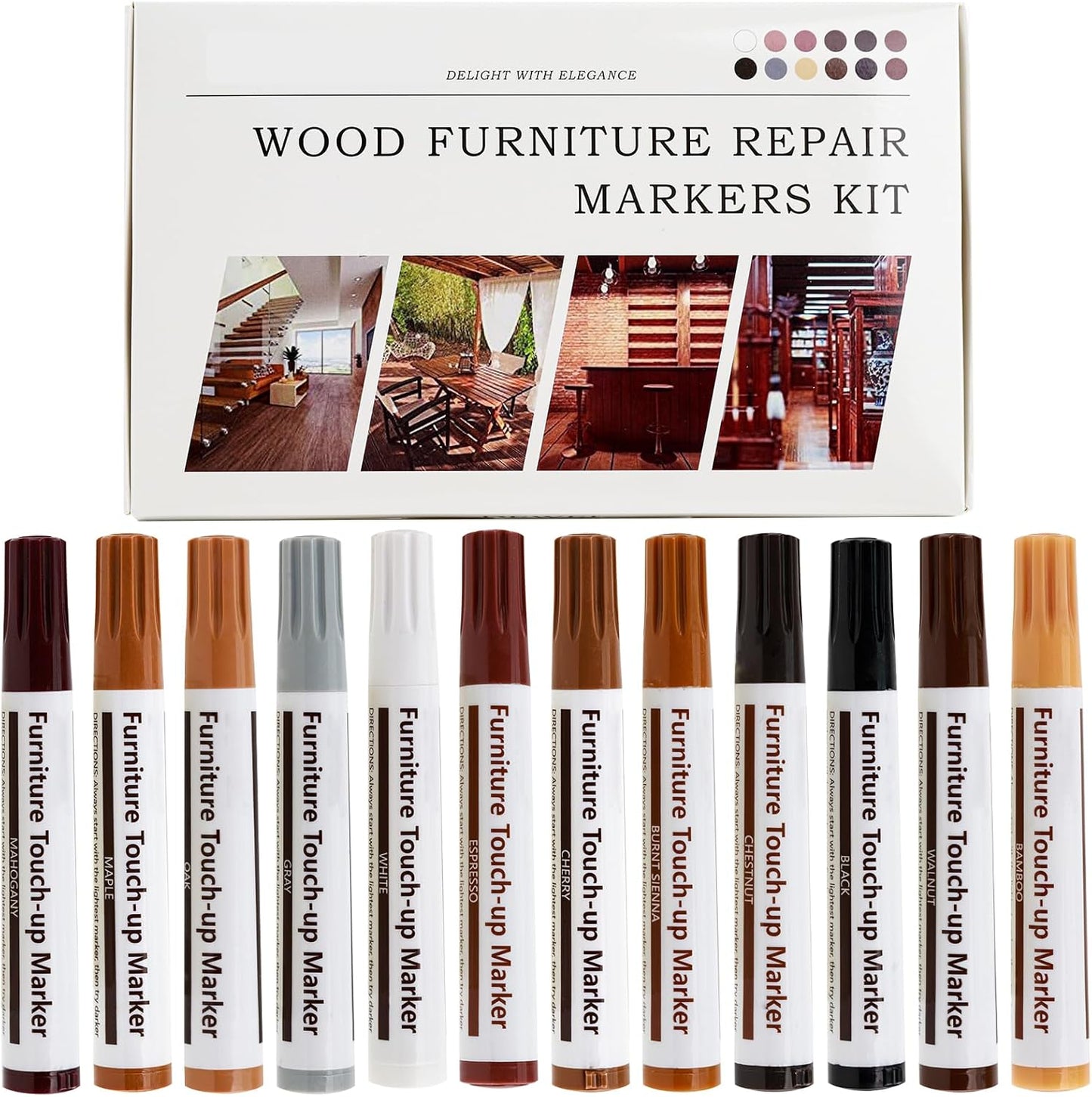 New Upgrade Furniture Pens for Touch Up, 12 Colors Wood Scratch Repair Markers, Professional Repair