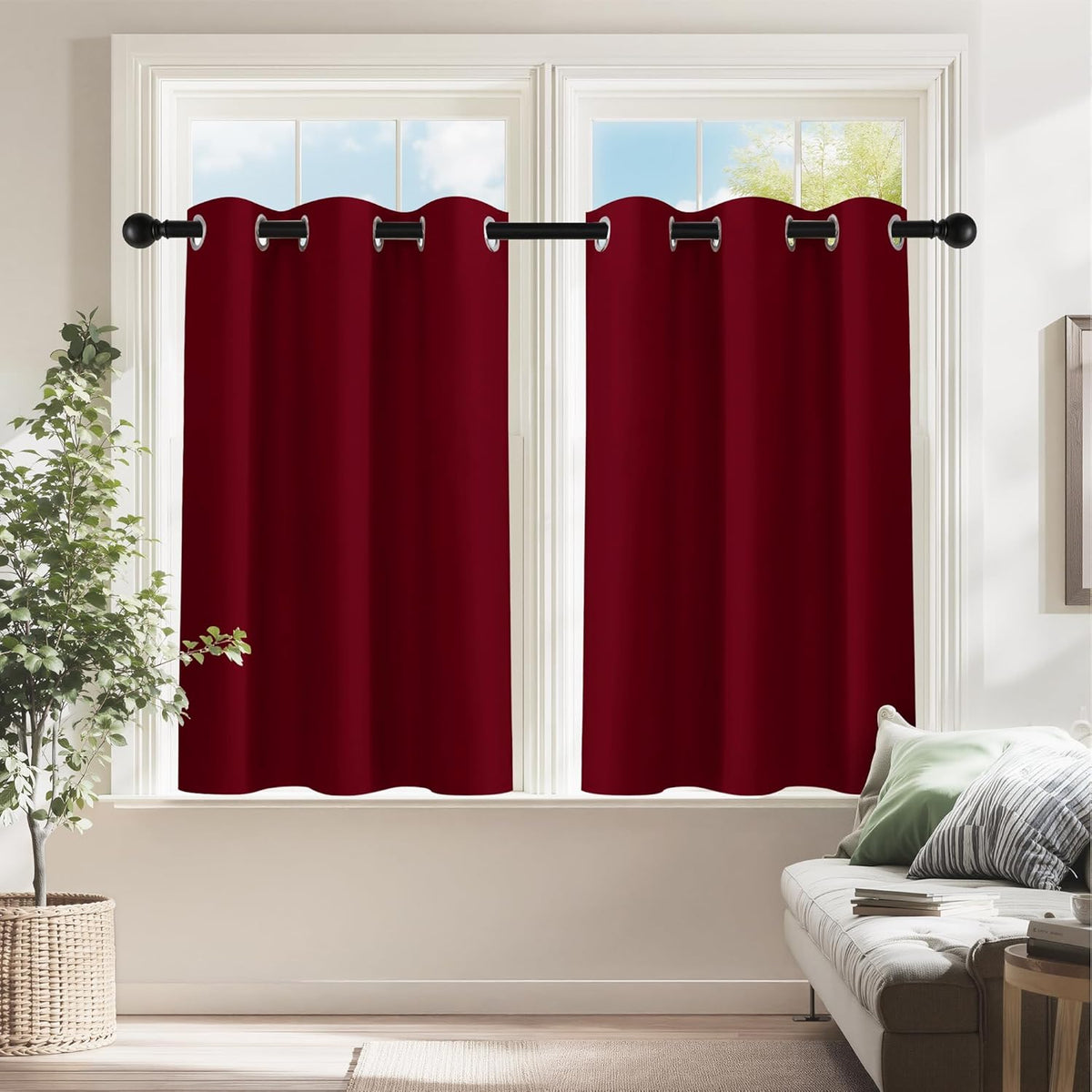 PONY DANCE Christmas Burgundy Red Blackout Curtains and Drapes, Thermal Insulated Solid Rod Pocket