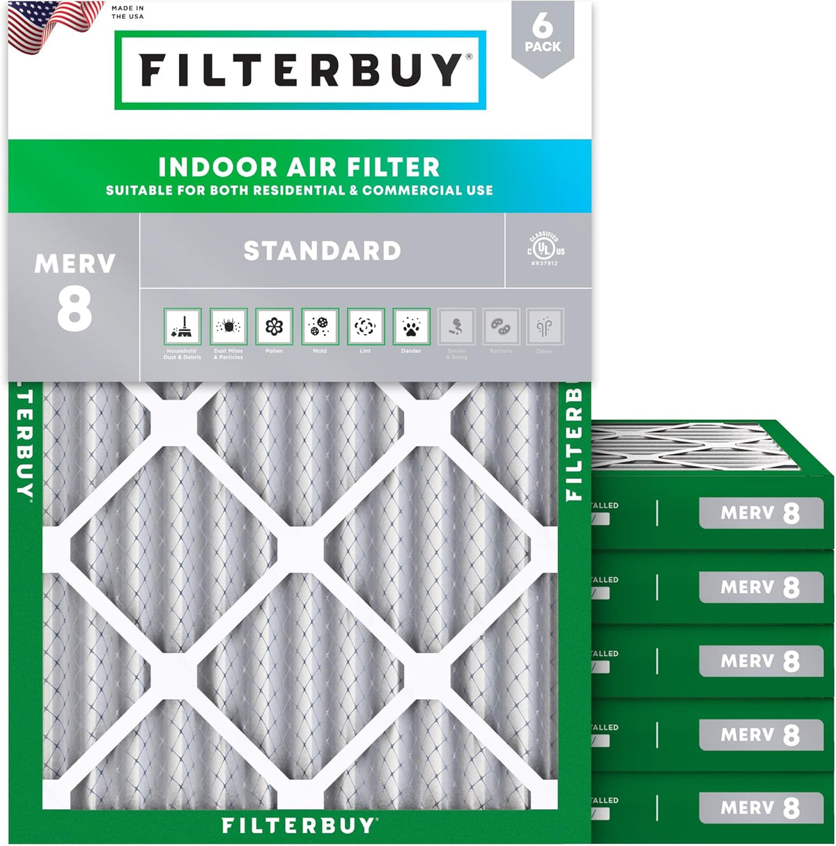 Filterbuy 24x30x2 Air Filter MERV 8 (MPR 700) Dust Defense Replacement (6-Pack), Electrostatic