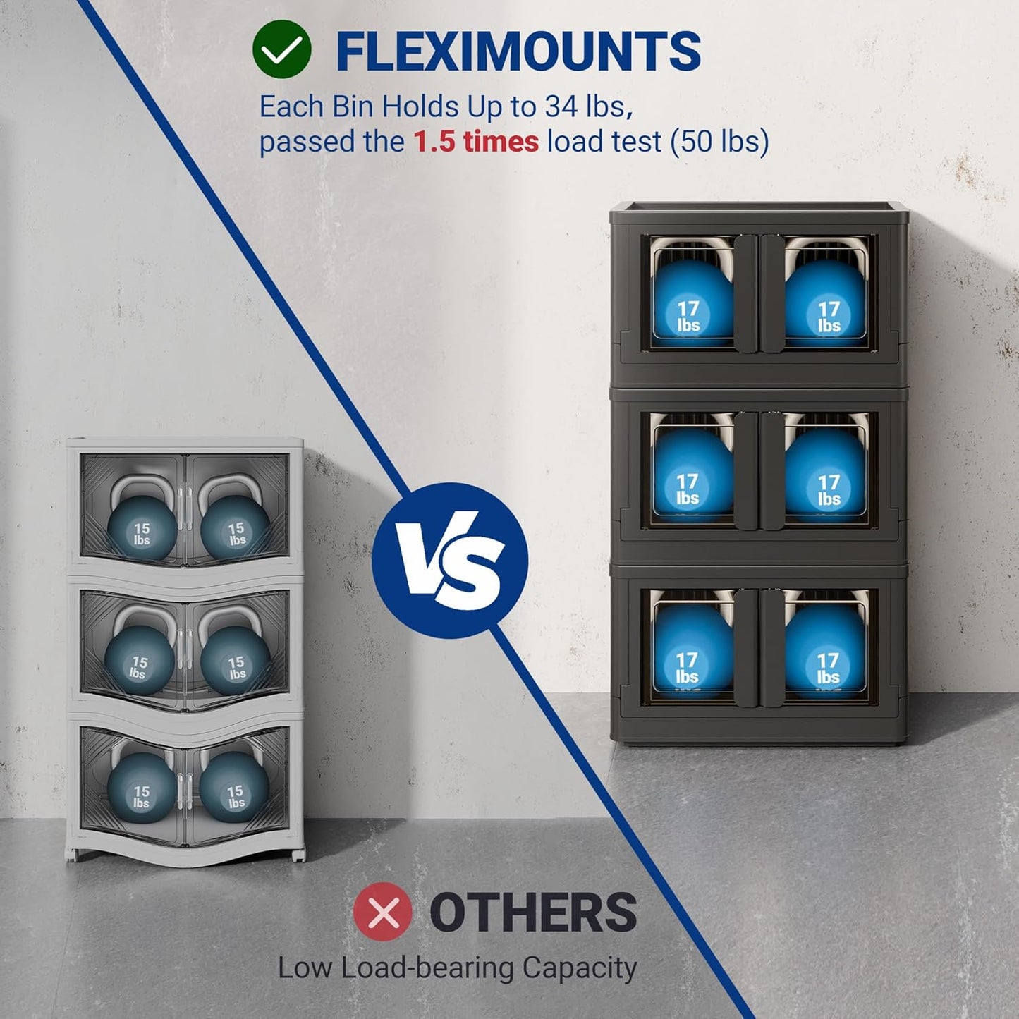 FLEXIMOUNTS 110 QT Stackable Storage Bins With Lids, Collapsible Plastic Storage Bins With Doors