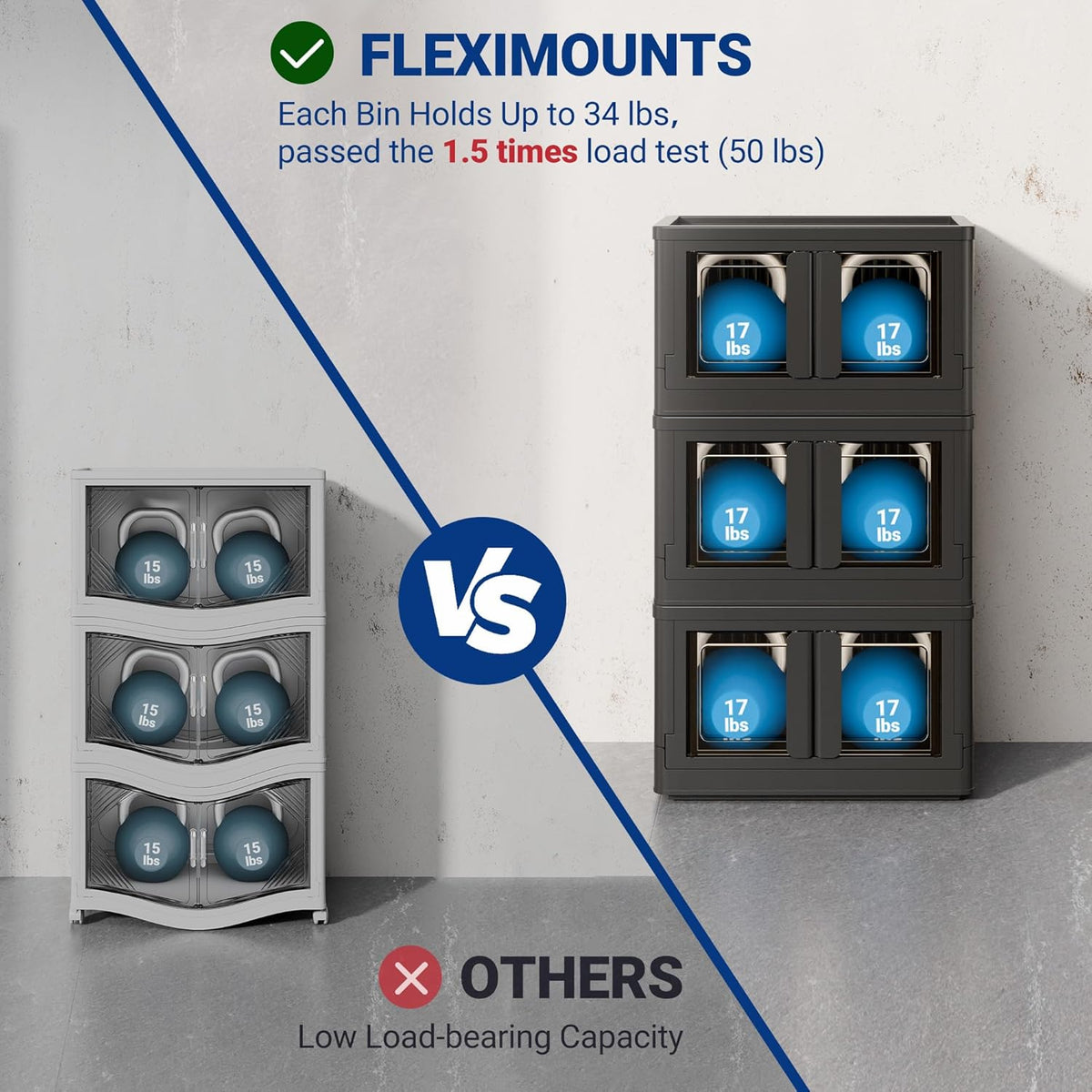 FLEXIMOUNTS 150 QT Stackable Storage Bins With Lids, Collapsible Plastic Storage Bins, Closet