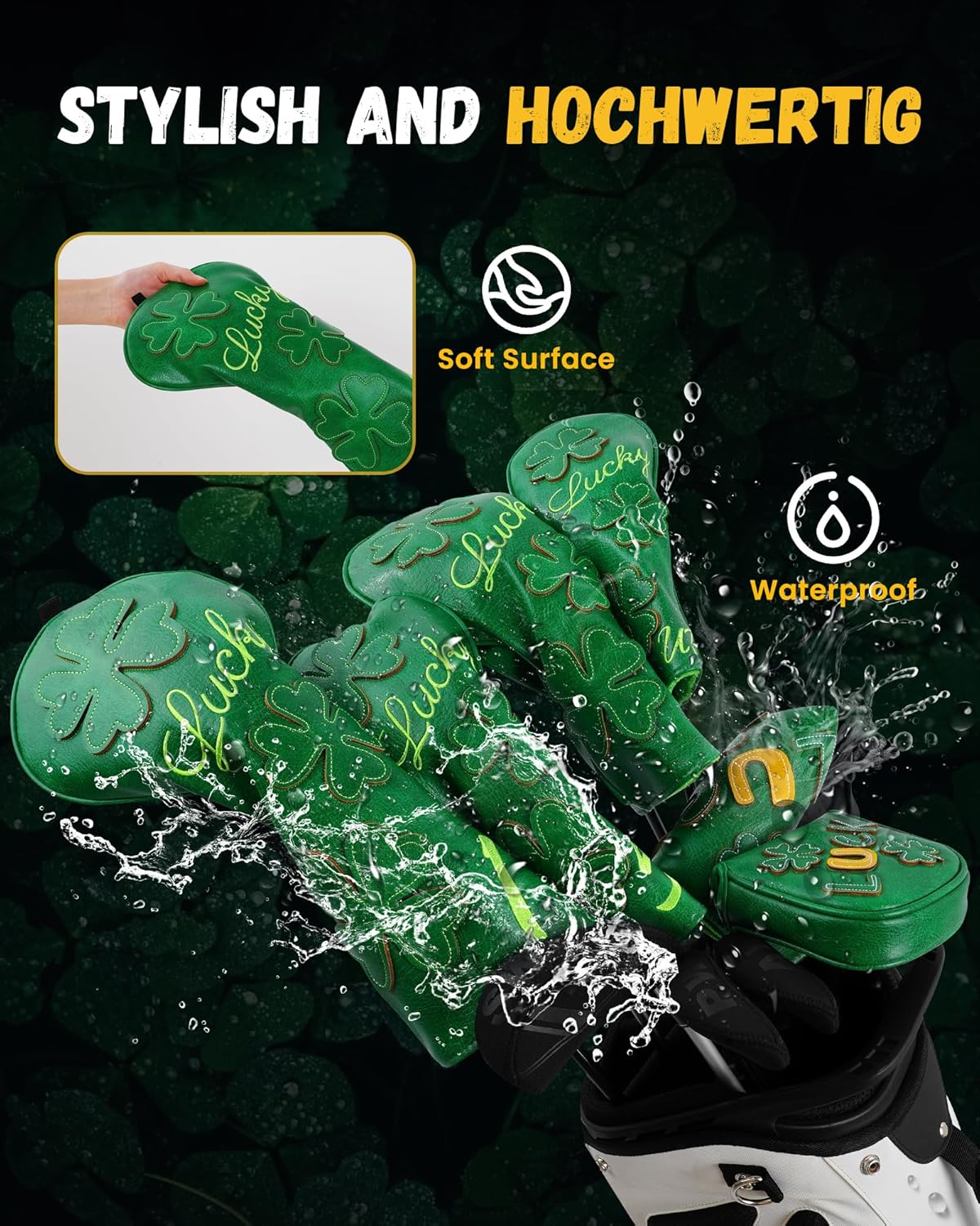 Golf Headcovers Golf Club Head Covers Four Leaf Clover Good Luck Charm - Clover Style Premium