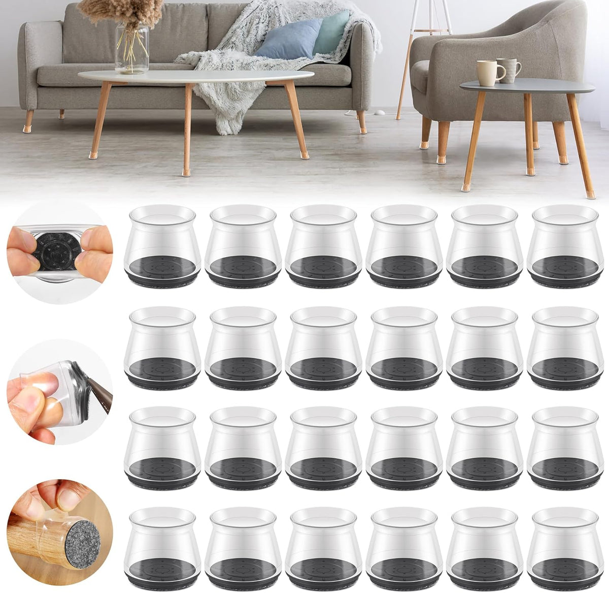 24PCS Upgraded Silicone Chair Leg Floor Protectors for Hardwood Floors, Furniture Sliders for Chair