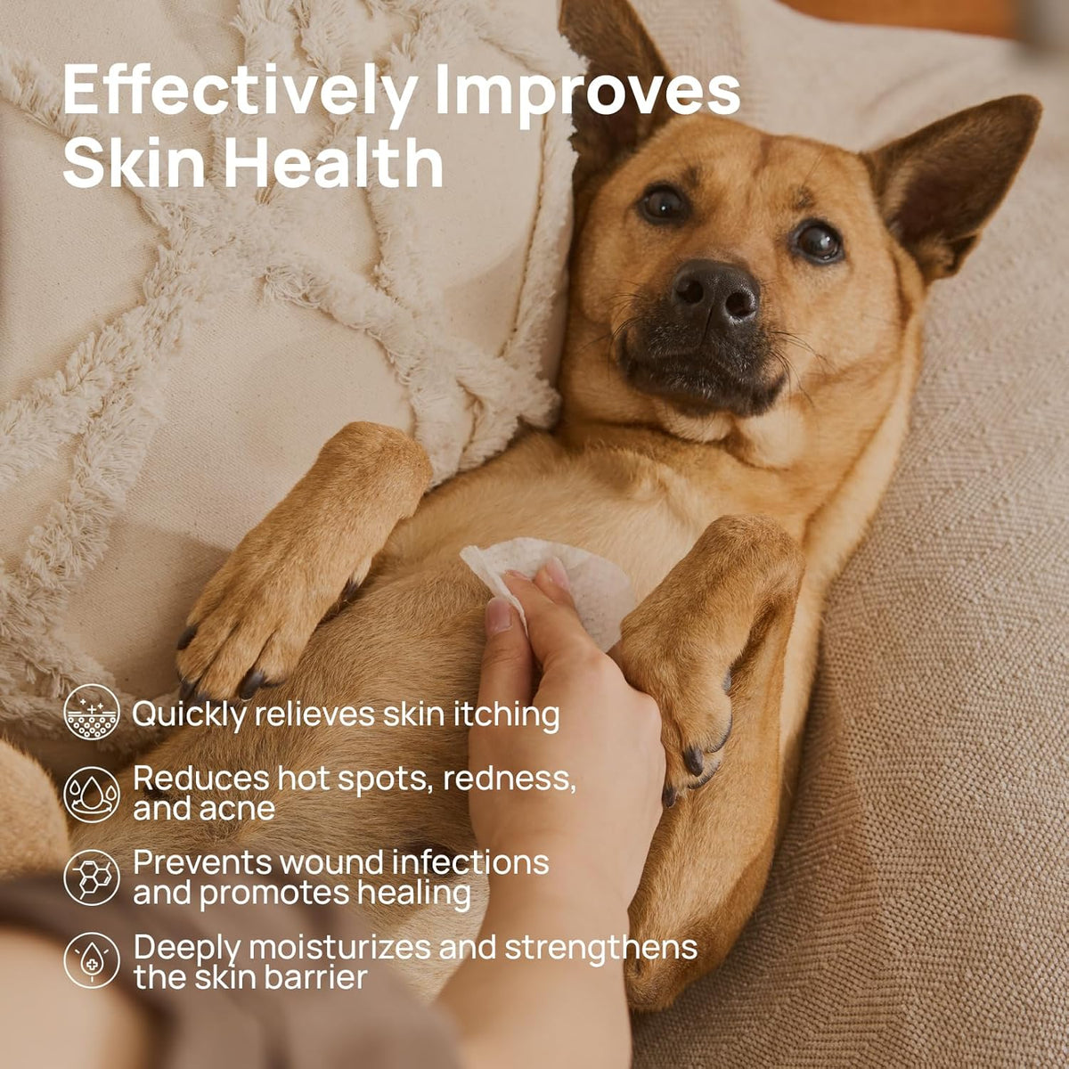HICC PET Itch Relief Wipes for Dogs & Cats, Rapidly Relieves Itching, Soothes Hot Spots and Skin