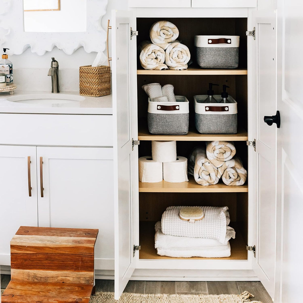 OrganiHaus Small Fabric Storage Bins for Shelves 3 Pack, 12x8in Closet Storage Bins for Shelves