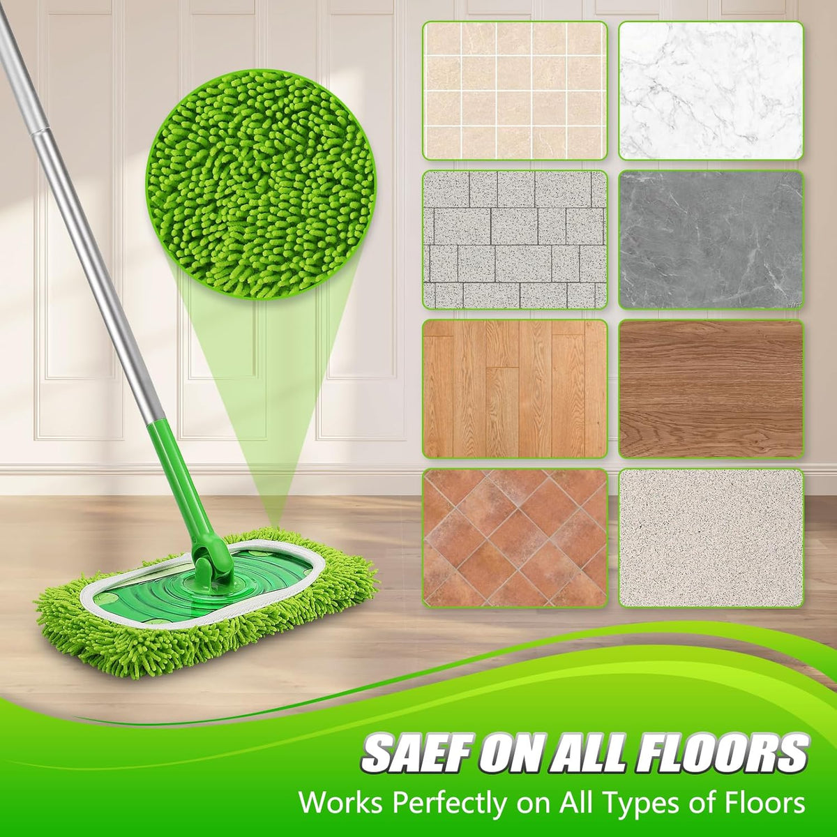 Set of 4 Reusable Microfiber Mop Pads Compatible with Swiffer Sweeper, Dry Sweeping Cloths
