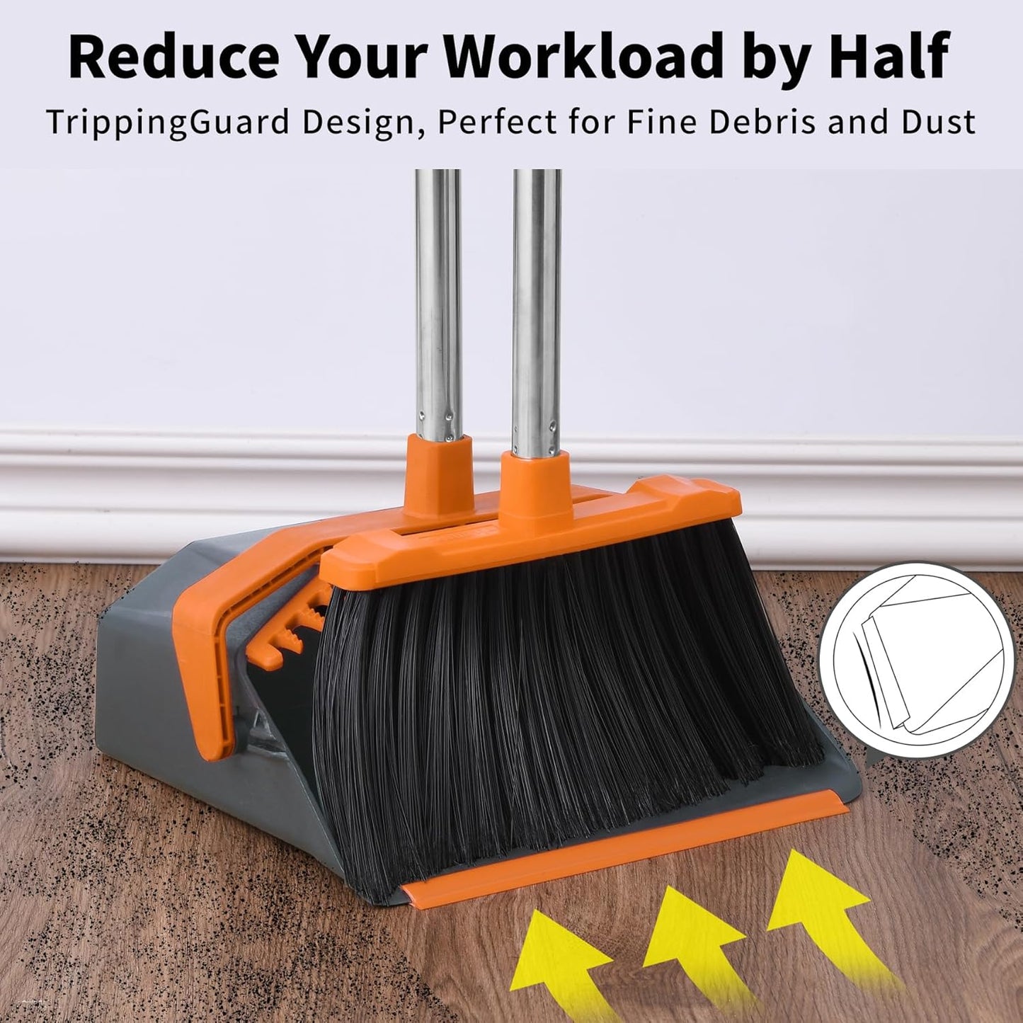 Broom and Dustpan Set with 51'' Long Handle, Upright Broom and Dustpan Combo for Home Kitchen
