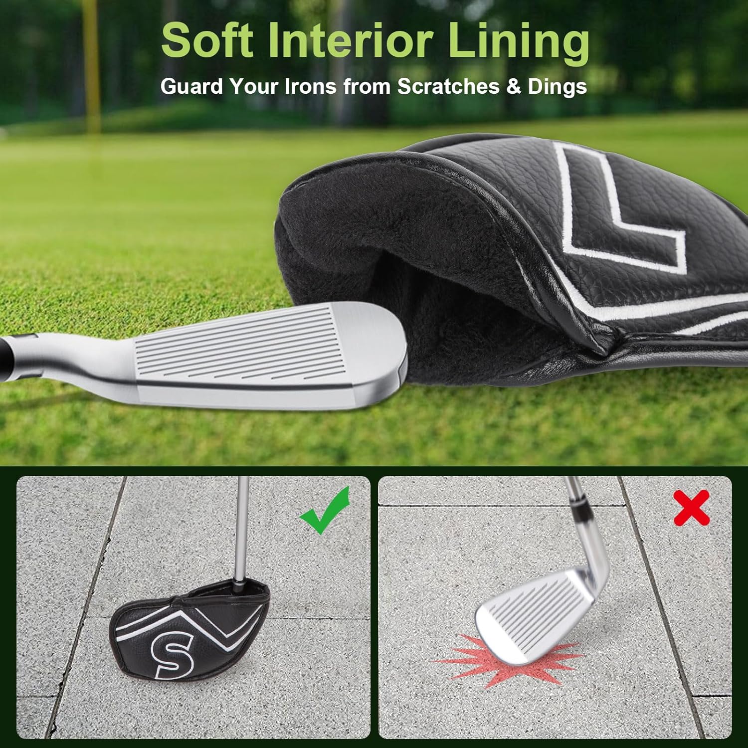 Welspo Magnetic Leather Golf Iron Head Covers 11 Pack Synthetic Leather Club Headcover, Embroidered
