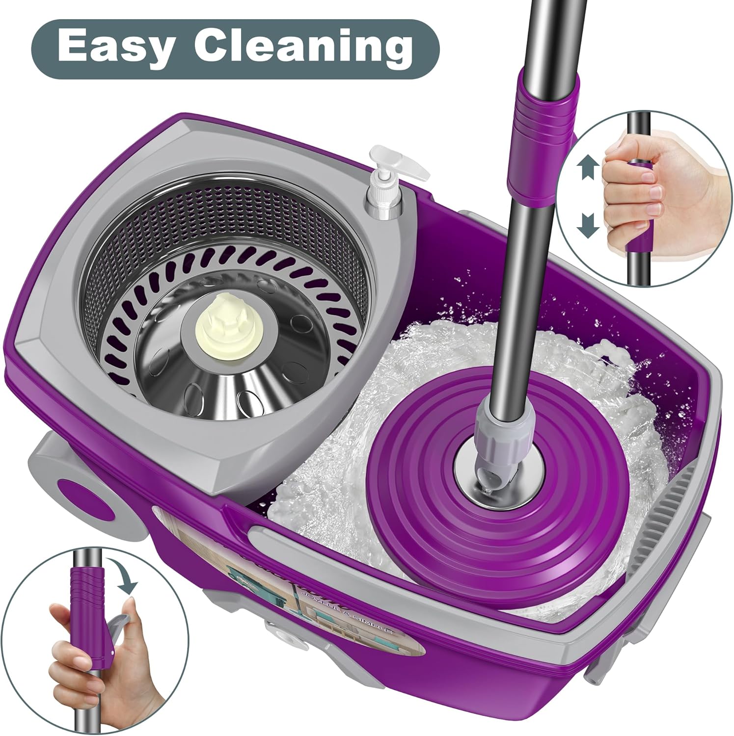 Dual Compartment Spin Mop and Bucket, Mop and Bucket with Wringer Set,360°Rotating Spinning Mopping