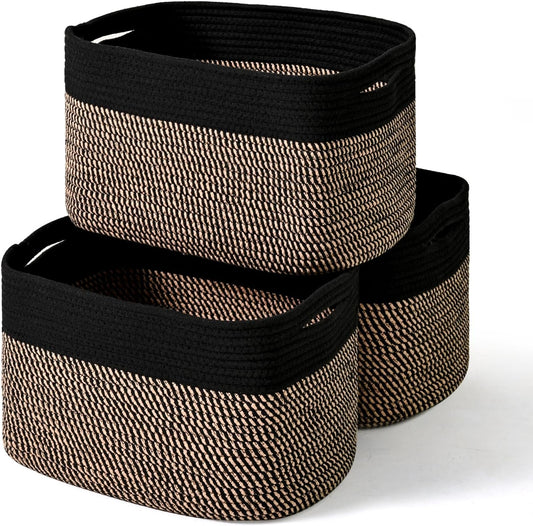 Storage Baskets for Organizing Shelves, Toy Basket for Kid's Room, Woven Cotton Rope Basket for
