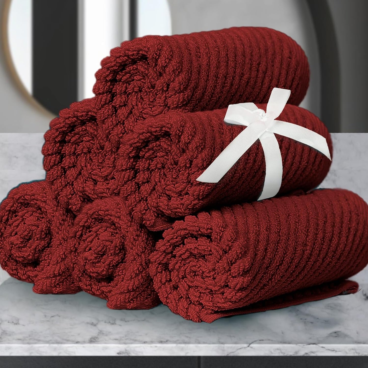 VOOVA & MOVAS Red Washcloths, 6PC 13"x13" - 100% Cotton | Quick Dry | Lightweight | Thick | Soft |