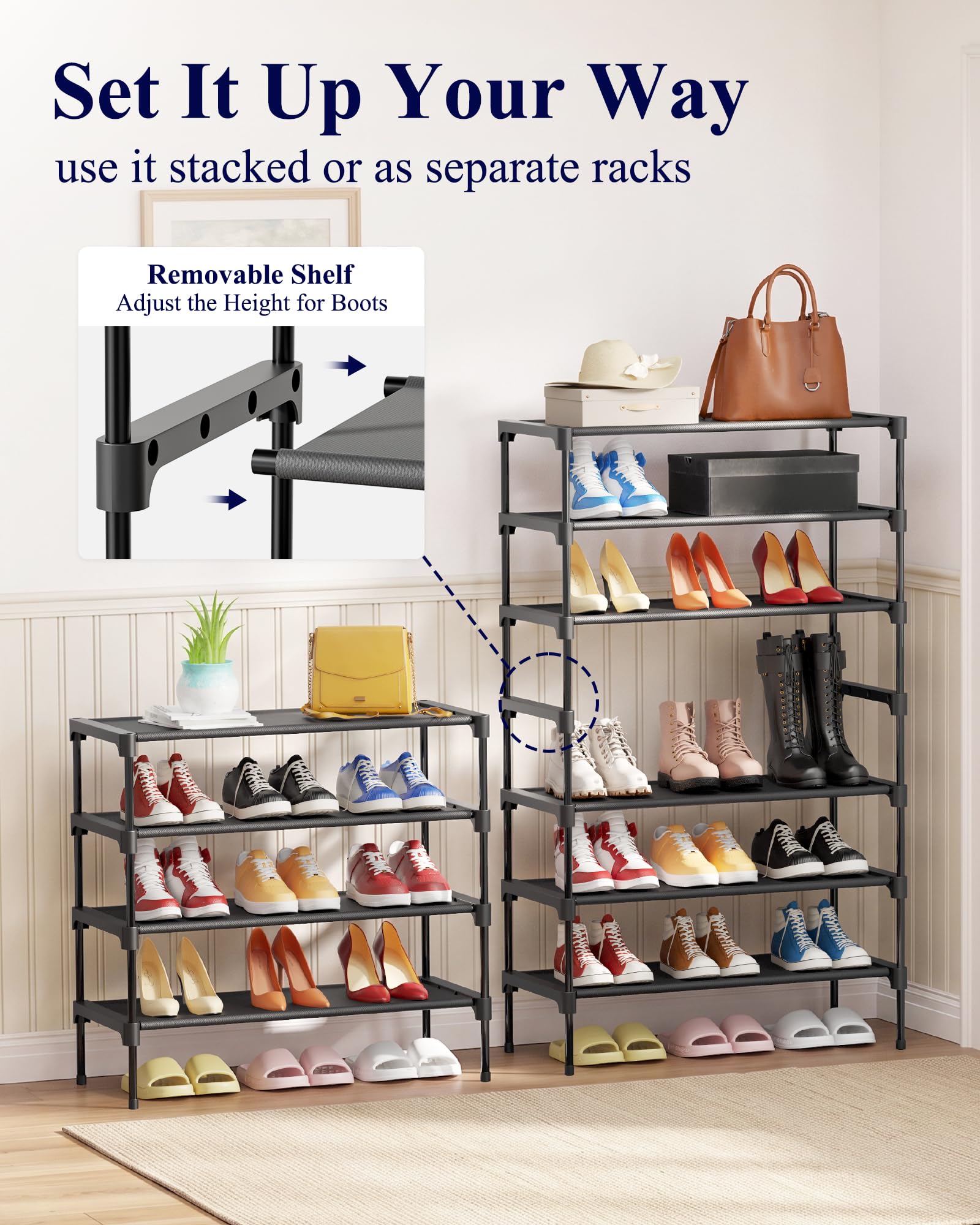 Kitsure Shoe Rack - Non-Woven Shoe Rack Shelf, Shoe Organizer for Closet, Entryway, Garage &