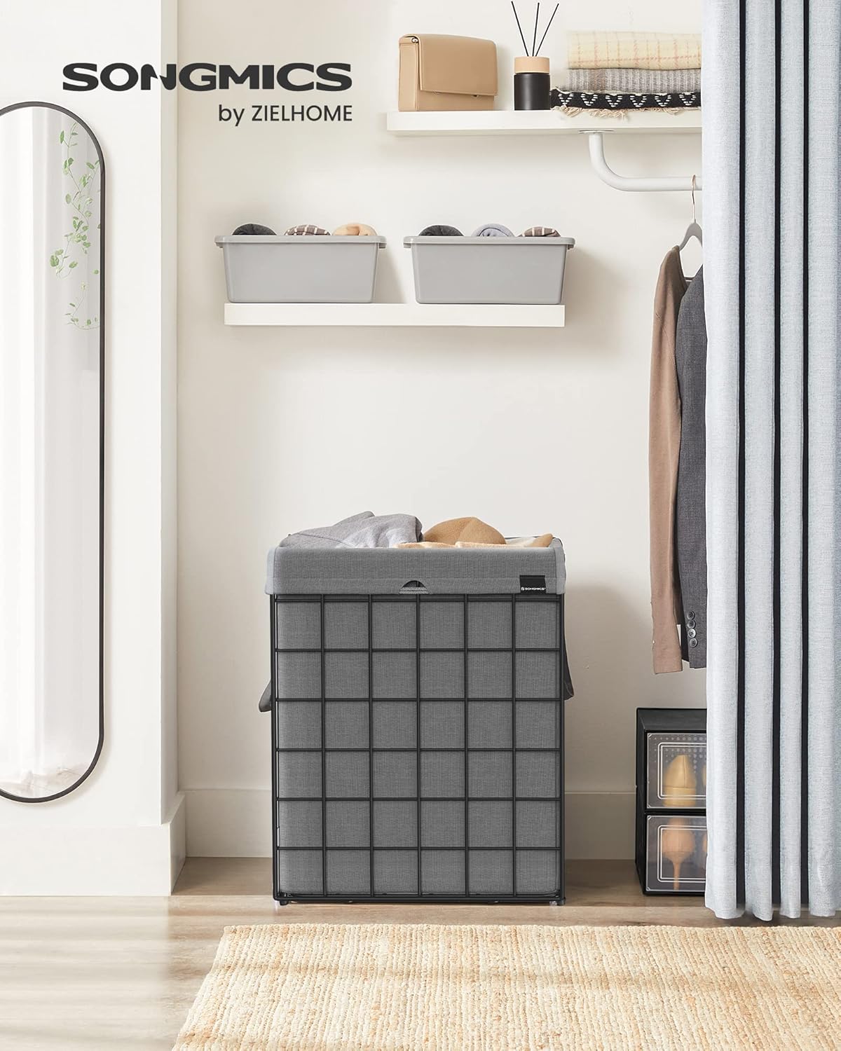 SONGMICS Laundry Hamper, 23.8 Gal. (90L) Laundry Basket, Collapsible Clothes Hamper, Removable and