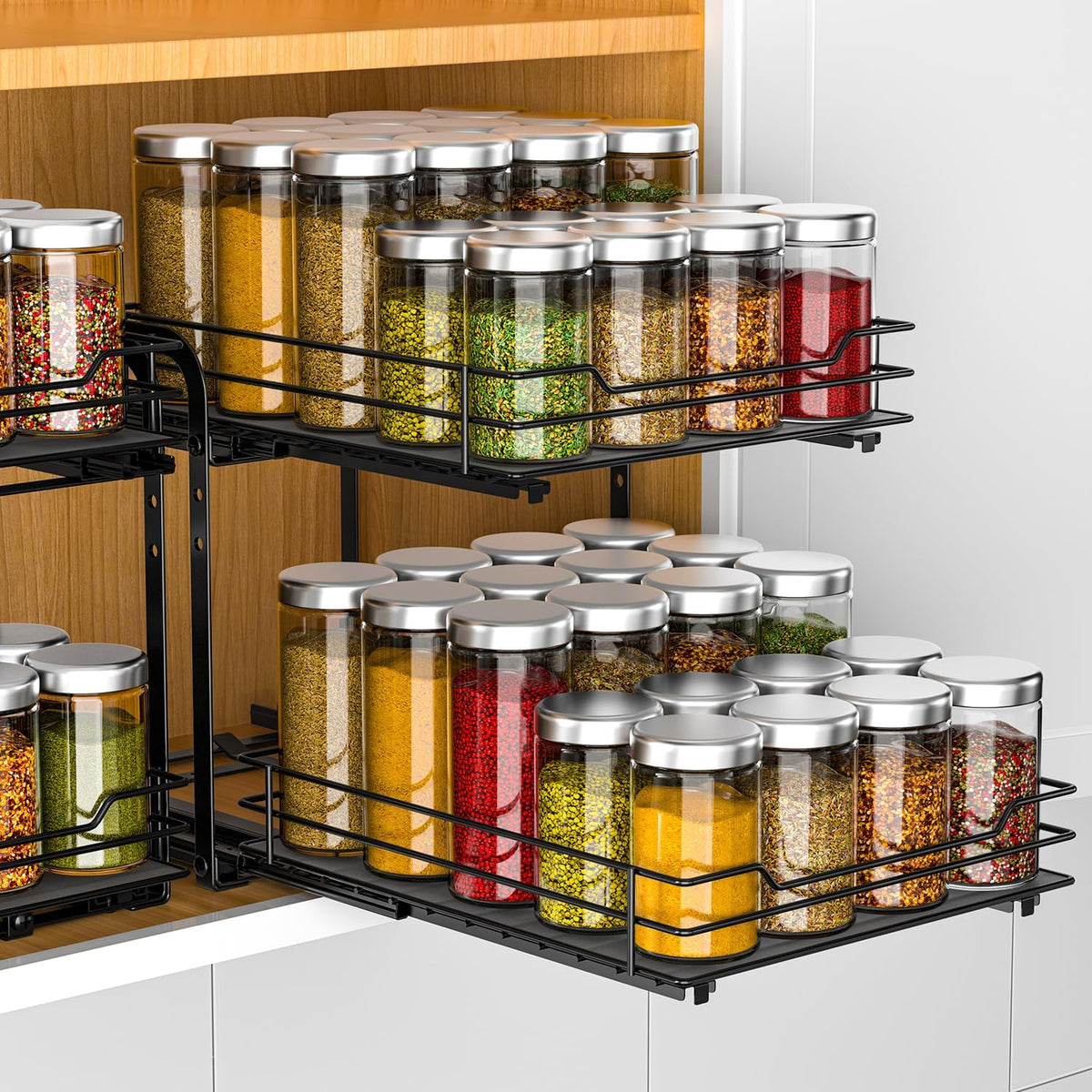 RCHYFEED Spice Rack Organizer for Cabinet, 2 Tier Pull Out Spice Racks for Inside Cabinets &