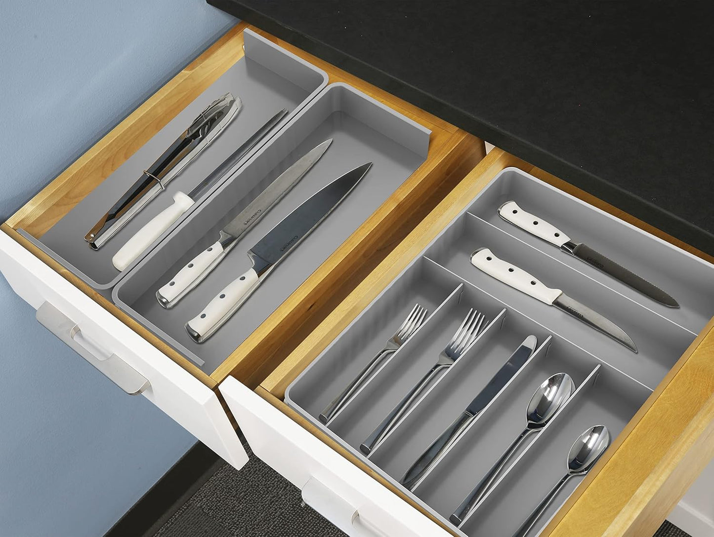 Simple Houseware Expandable Kitchen Drawer Flatware Organizer, Gray – Adjustable Cutlery Tray with