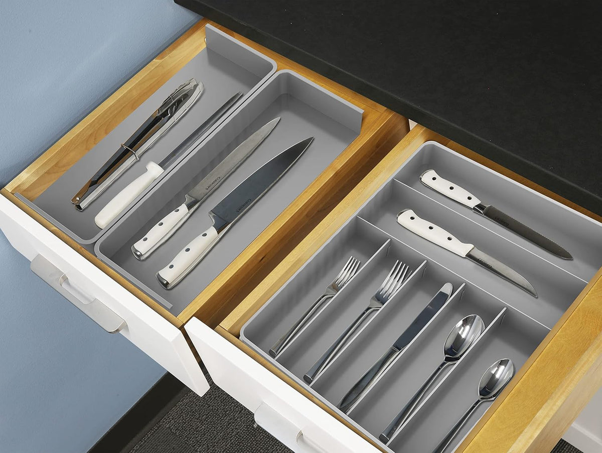 Simple Houseware Expandable Kitchen Drawer Flatware Organizer, Gray – Adjustable Cutlery Tray with