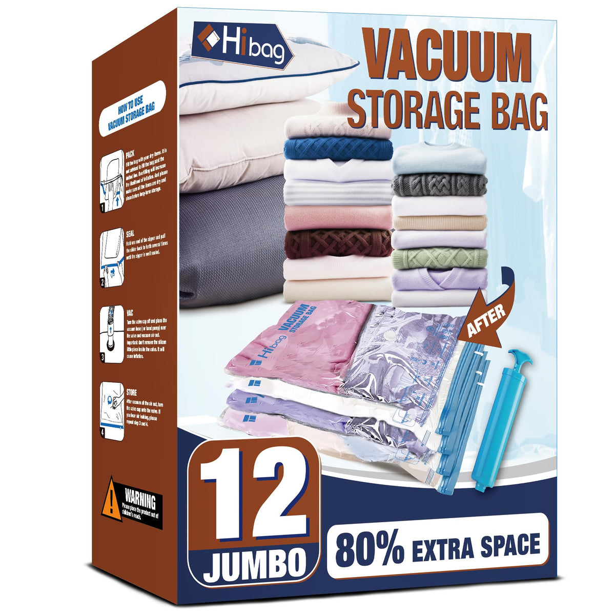 12 Jumbo Vacuum Storage Bags for Bedding, Vacuum Seal Bags for Clothing