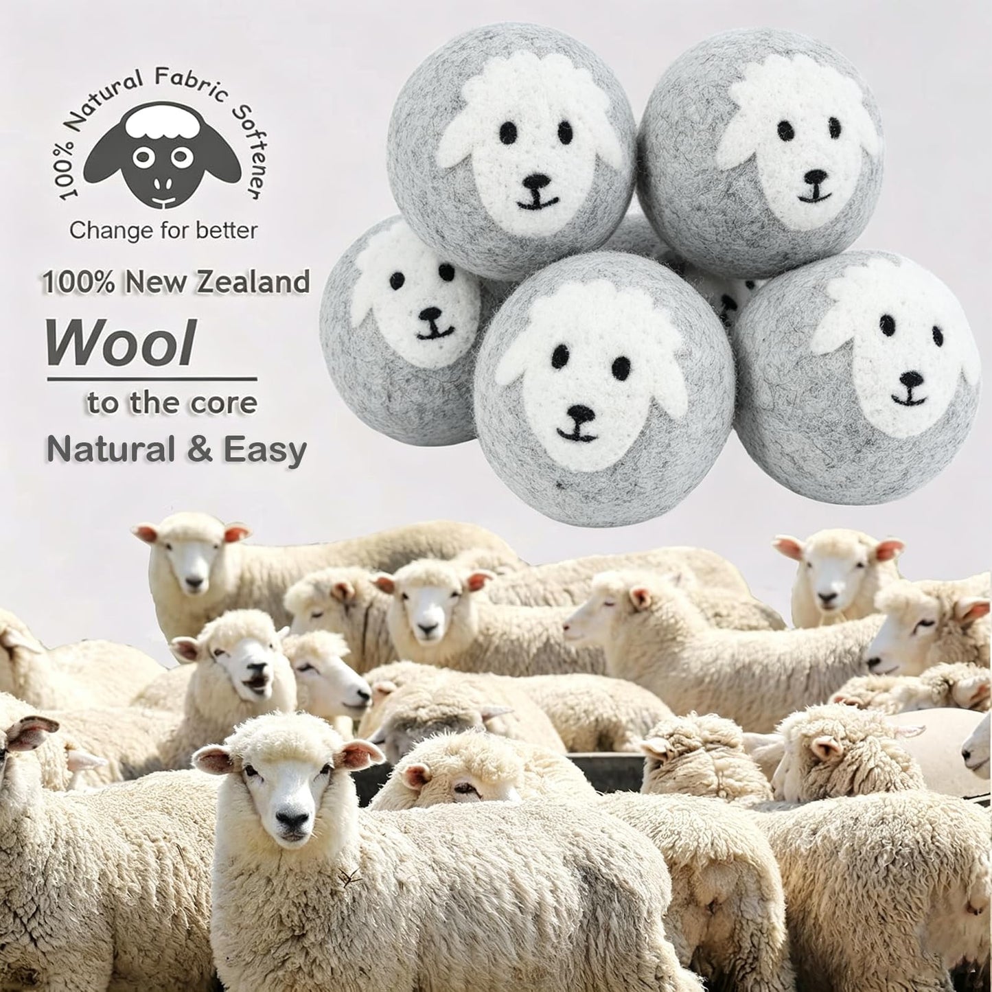 Budieggs Wool Dryer Balls XL 6-Pack, 100% New Zealand Wool Handmade