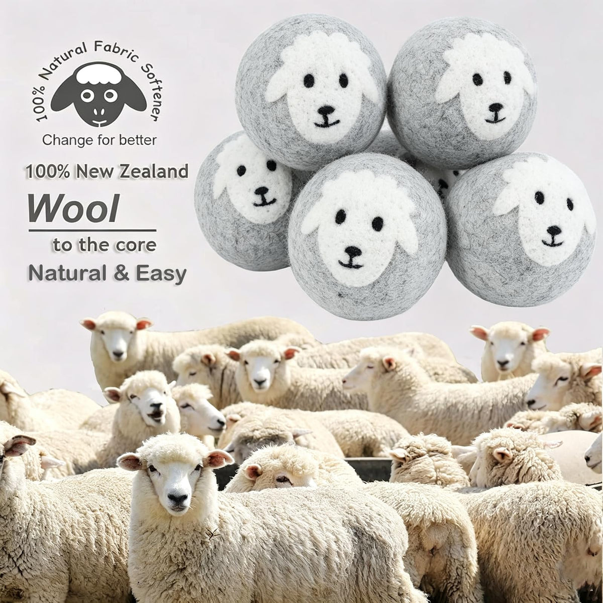 Budieggs Wool Dryer Balls XL 6-Pack, 100% New Zealand Wool Handmade
