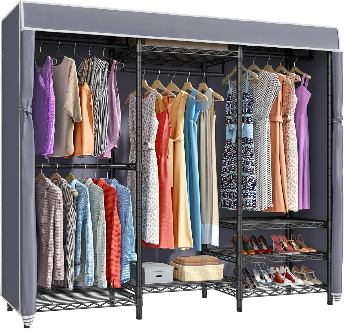 VIPEK V5C Portable Clothes Closet Wardrobe Bedroom Armoires Heavy Duty Covered Clothes Rack, Black