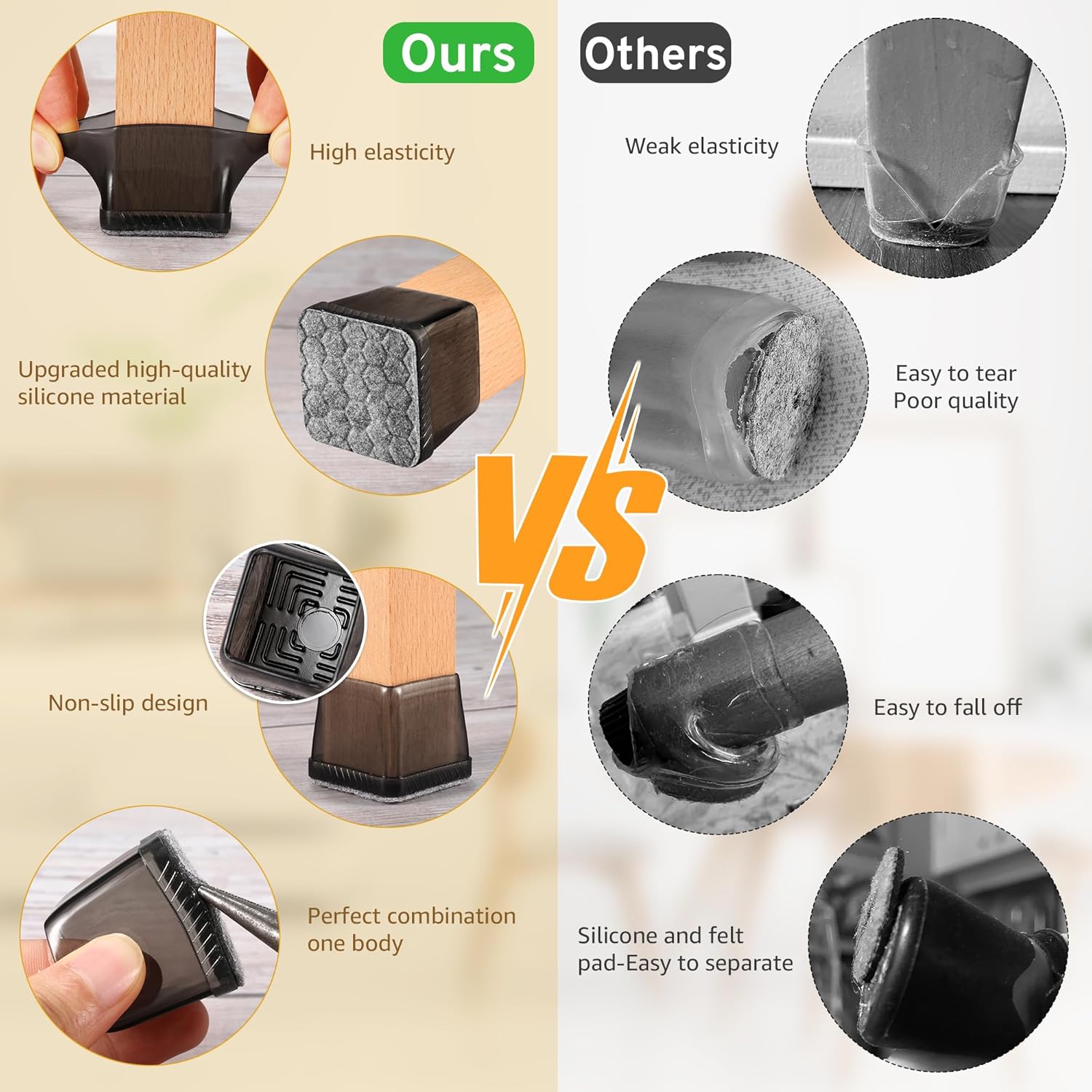 24PCS Square Chair Leg Floor Protectors, Furniture Sliders, Chair Leg Protectors for Hardwood
