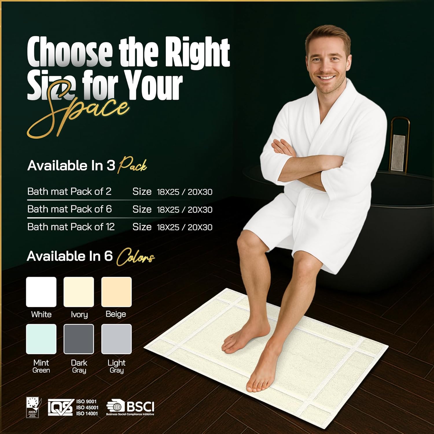 Pearl Linens Pack of 2 100% Cotton Bath Mat 18x25 inches, Soft & Absorbent Quick Dry Bathroom Mats