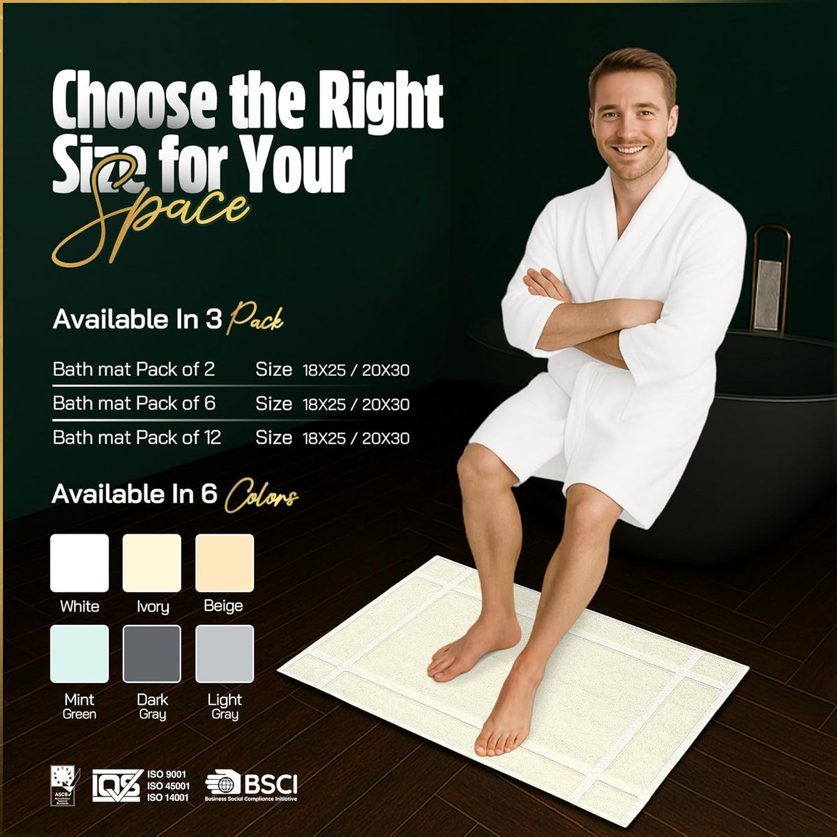 Pearl Linens Pack of 6 100% Cotton Bath Mat 20x30 inches, Soft & Absorbent Quick Dry Bathroom Mat