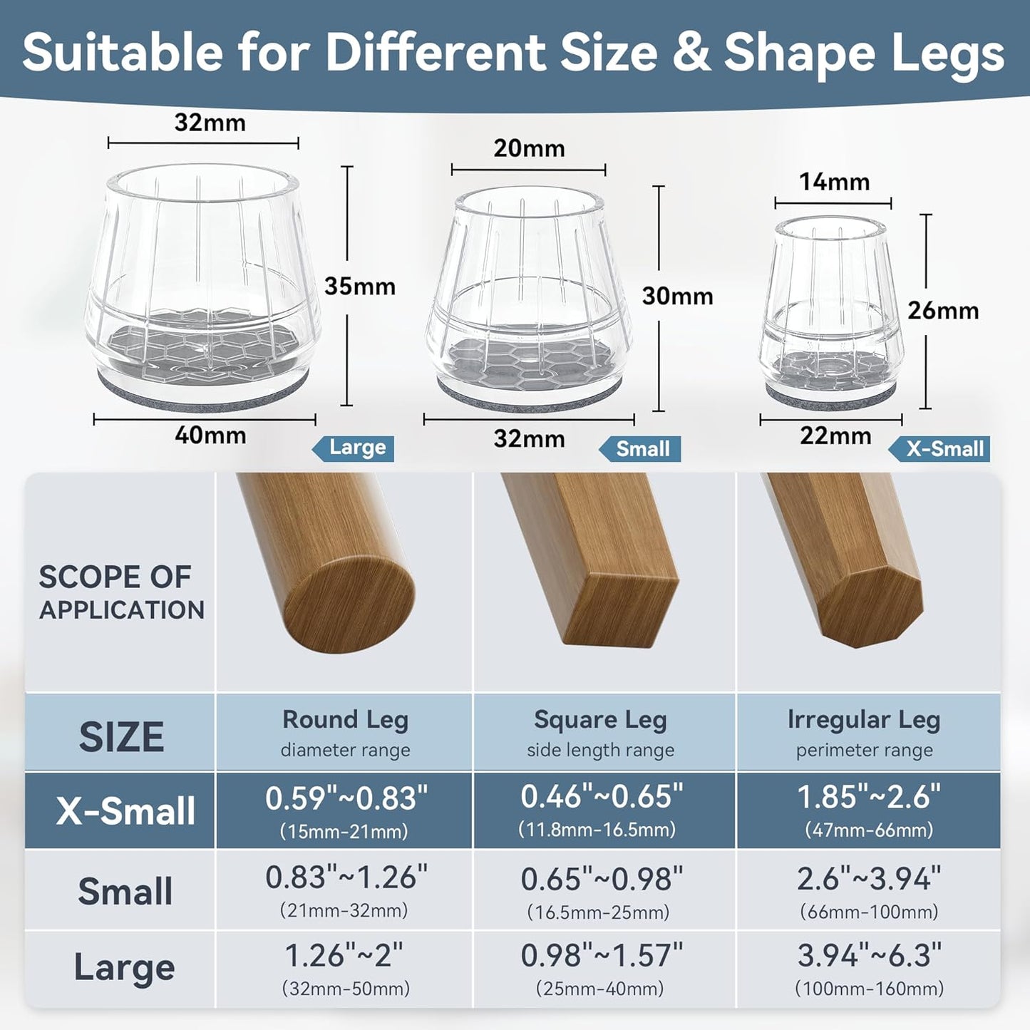 24PCS Extra Small Silicone Chair Leg Floor Protectors for Hardwood Floors, Thicken Rubber Chair Leg