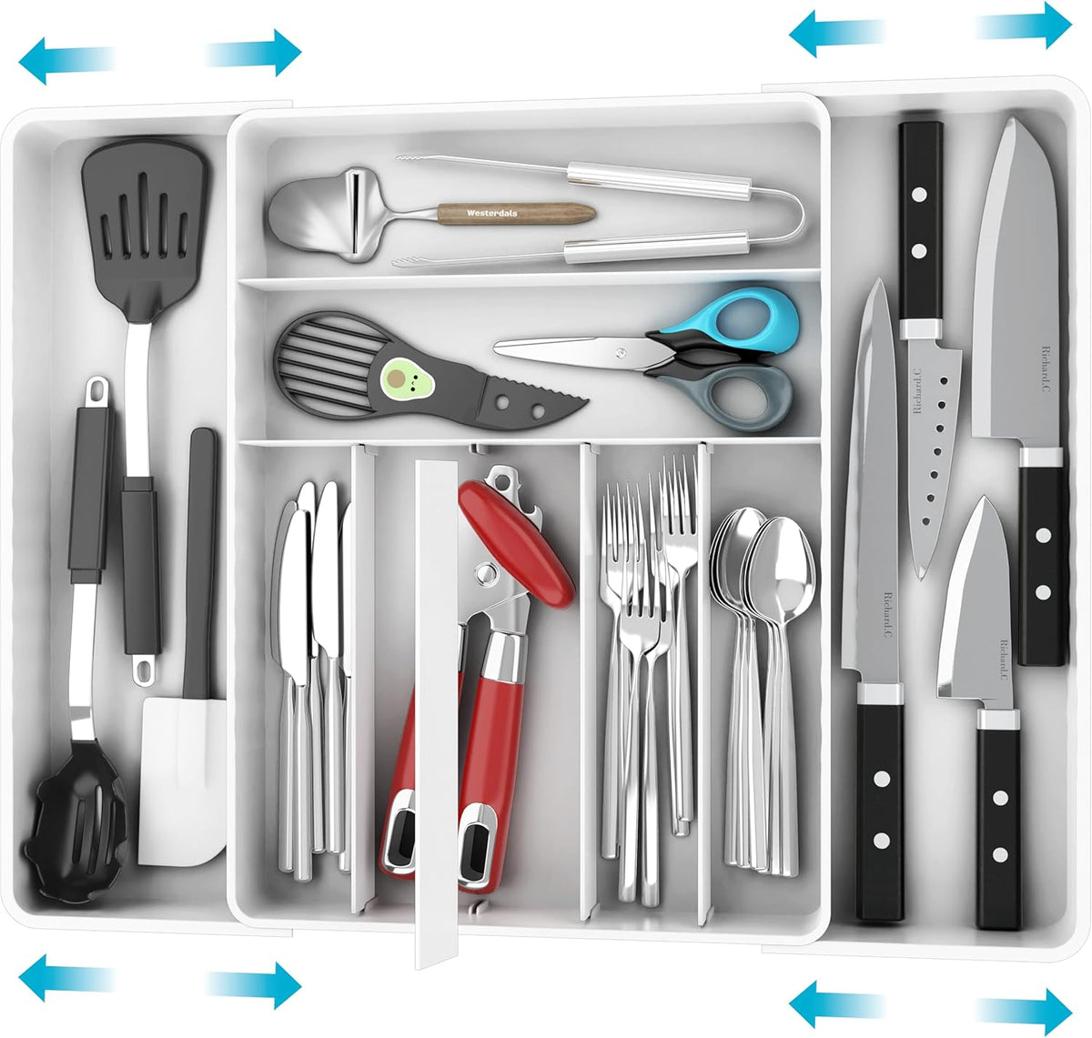 Simple Houseware Expandable & Adjustable Cutlery Drawer Organizer - Large Utensil and Flatware Tray