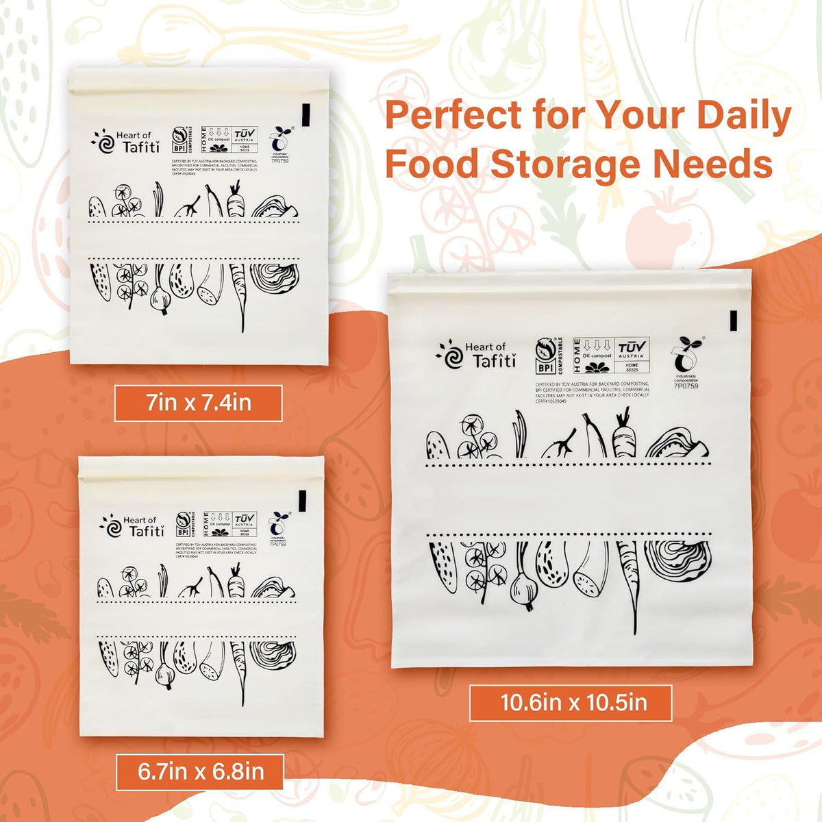 Compostable Food Storage Bags 110 Count, Extra Thick and Reusable, Eco-Friendly, Certified US BPI
