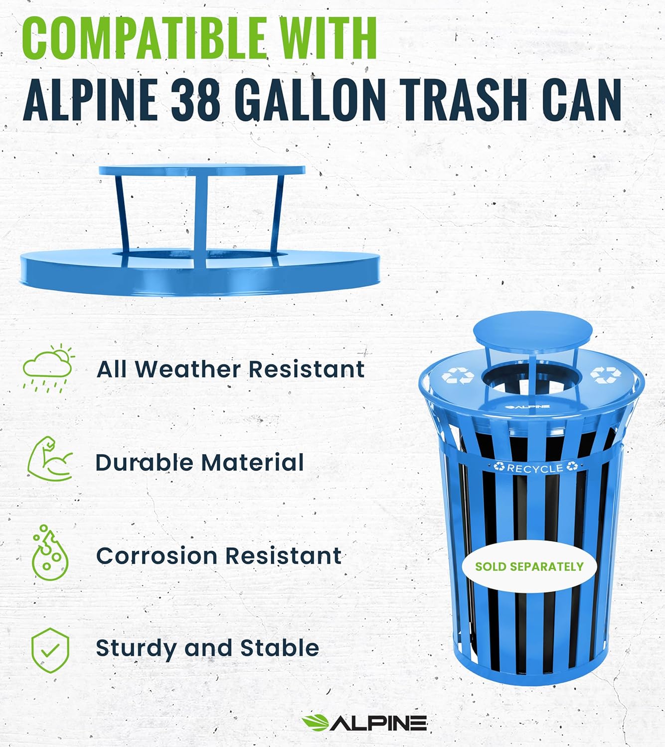 Alpine Outdoor Metal Waste Receptacle Rain Bonnet Lid - Heavy Duty Commercial Trash Can Receptacle