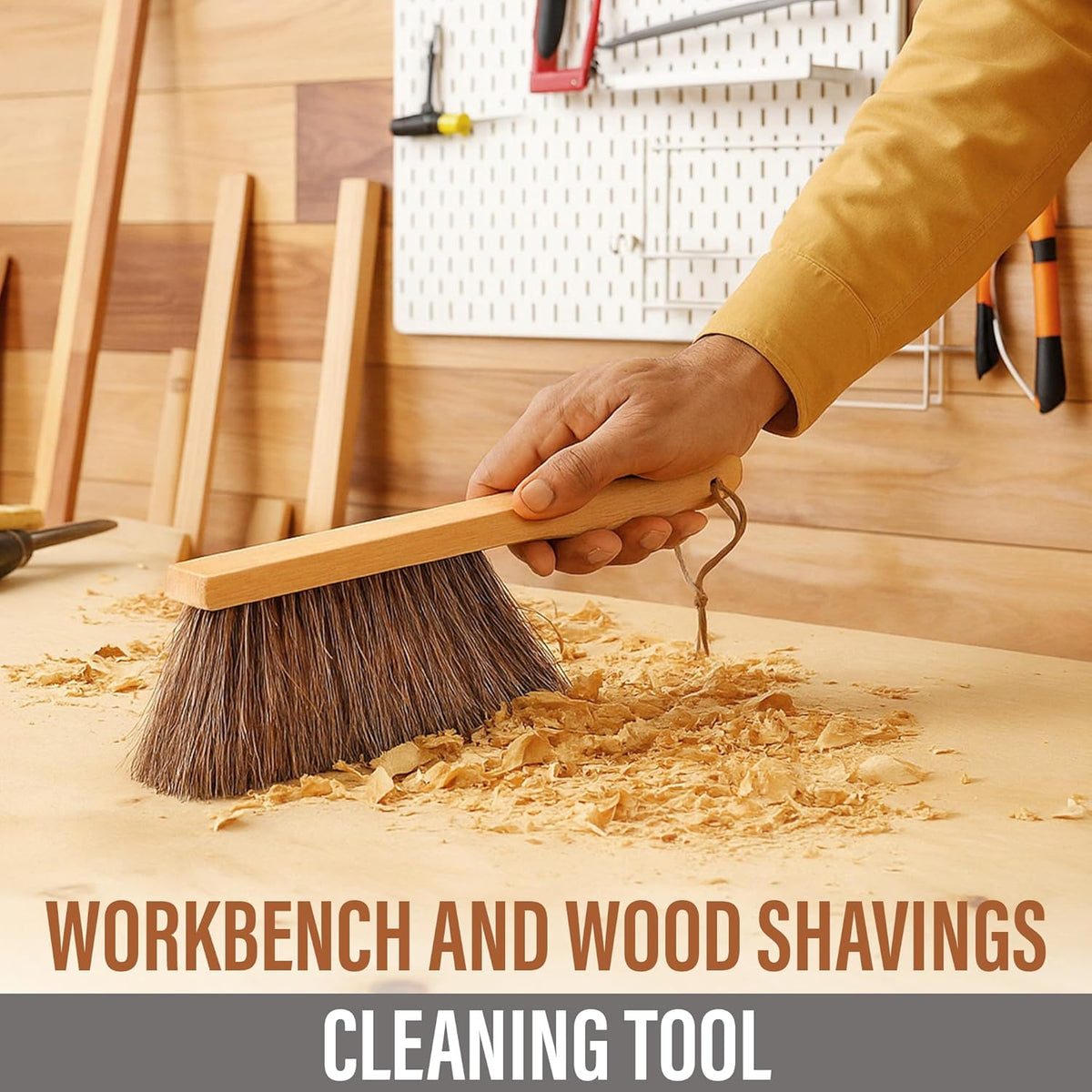 Takavu Multi-Purpose Counter Brush with Solid Wood Handle, Natural Horsehair Bristles for Gentle
