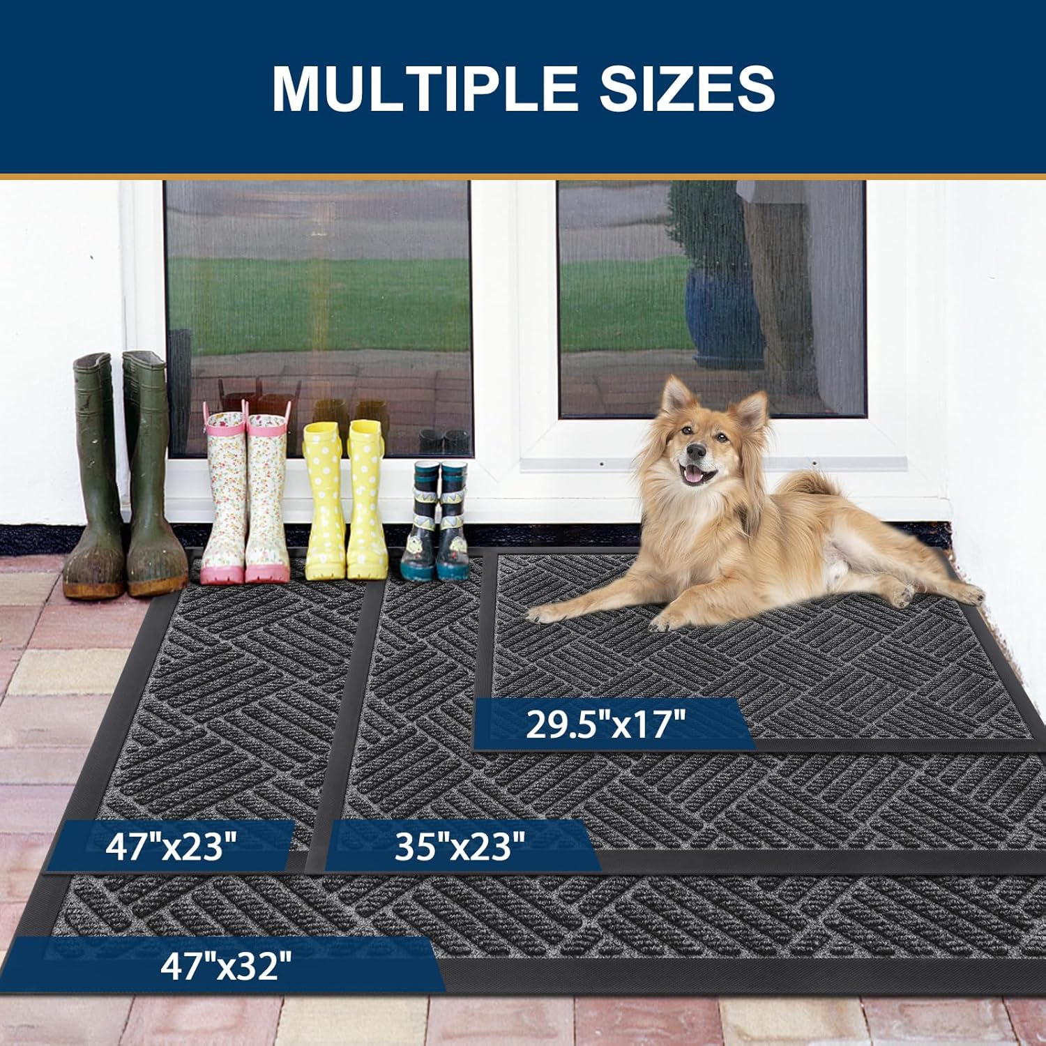 Smiry Front Door Mat Outside Entrance, Heavy Duty Outdoor Indoor Natural Rubber Doormat, Non Slip