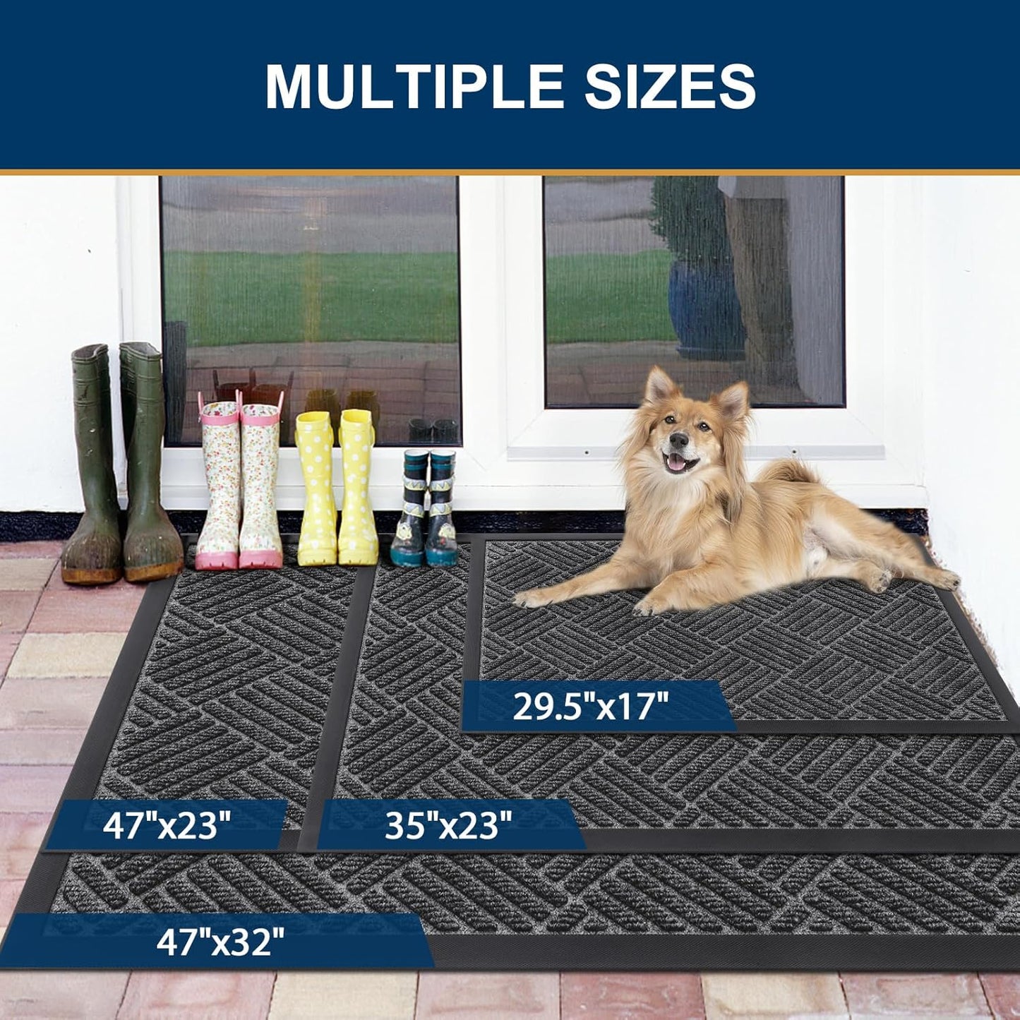 Smiry Front Door Mat Outside Entrance, Heavy Duty Outdoor Indoor Mat, Natural Rubber Doormat, Non
