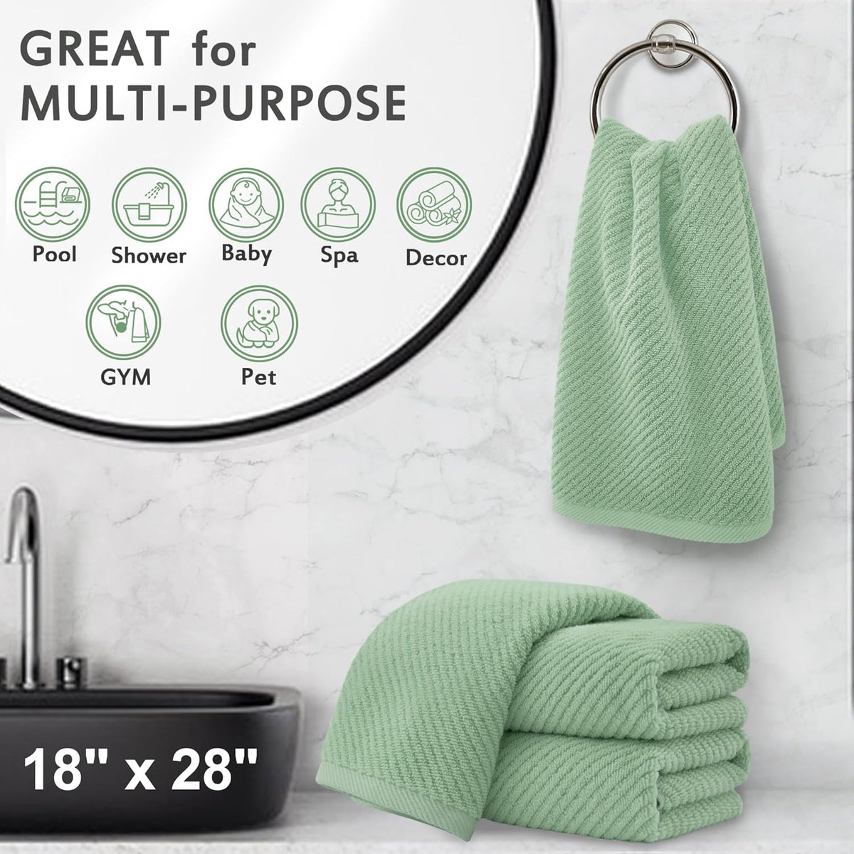 VOOVA & MOVAS Hand Towels for Bathroom Set of 4, Large 18" x 28", 100% Cotton | Lightweight | Thick