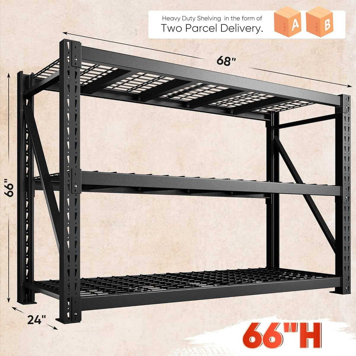 Bepatio 7014LBS Garage Shelving Heavy Duty 67.6W Storage Shelves Adjustable Metal Shelving 3 Tier