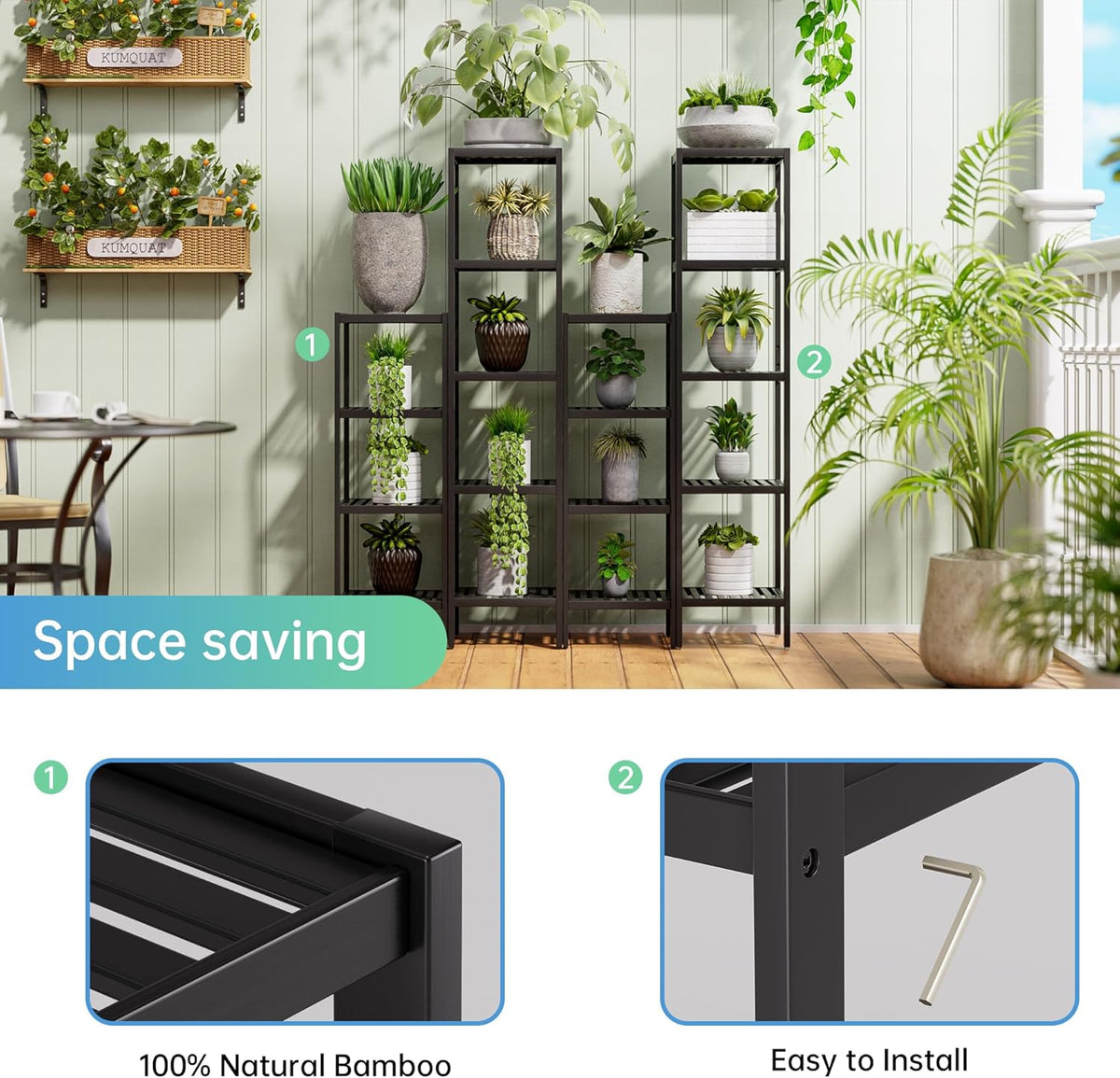 SMIBUY Bathroom Storage Shelf, 4-Tier Bamboo Rack Organizer, Multifunctional Shelving Unit for