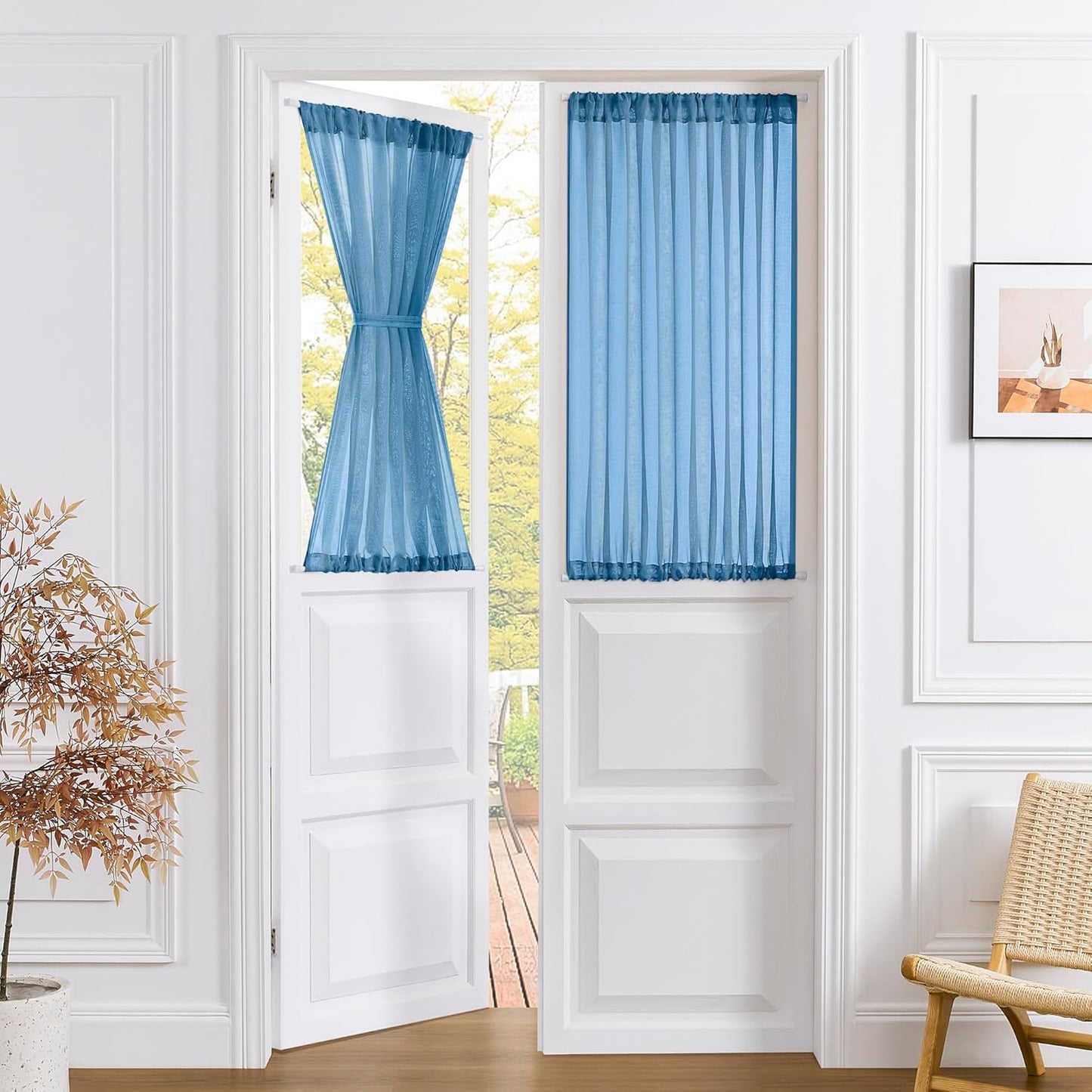 Tollpiz Small Sheer Door Curtain Closet Linen Textured Curtain Sheers Doorway Light Filtering Voile