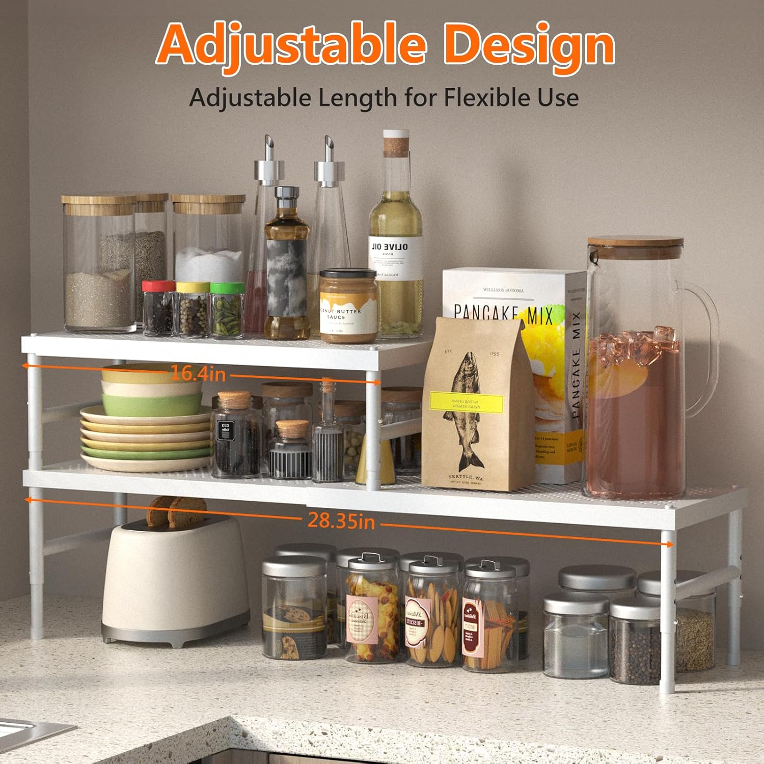 Expandable adjustable stackable kitchen organizer,Spice Racks,Counter Shelf for Cabinets,Small