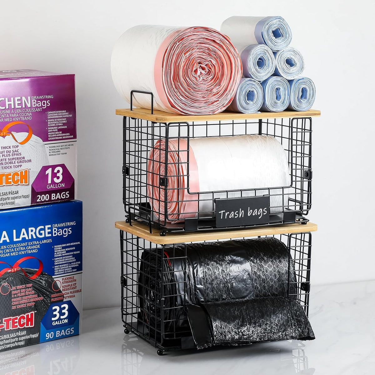 Upgrade Larger, Fit 13/30/33+ Gallon Trashbag Perfectly - 1 SET Stackable Trash Bag Holder with